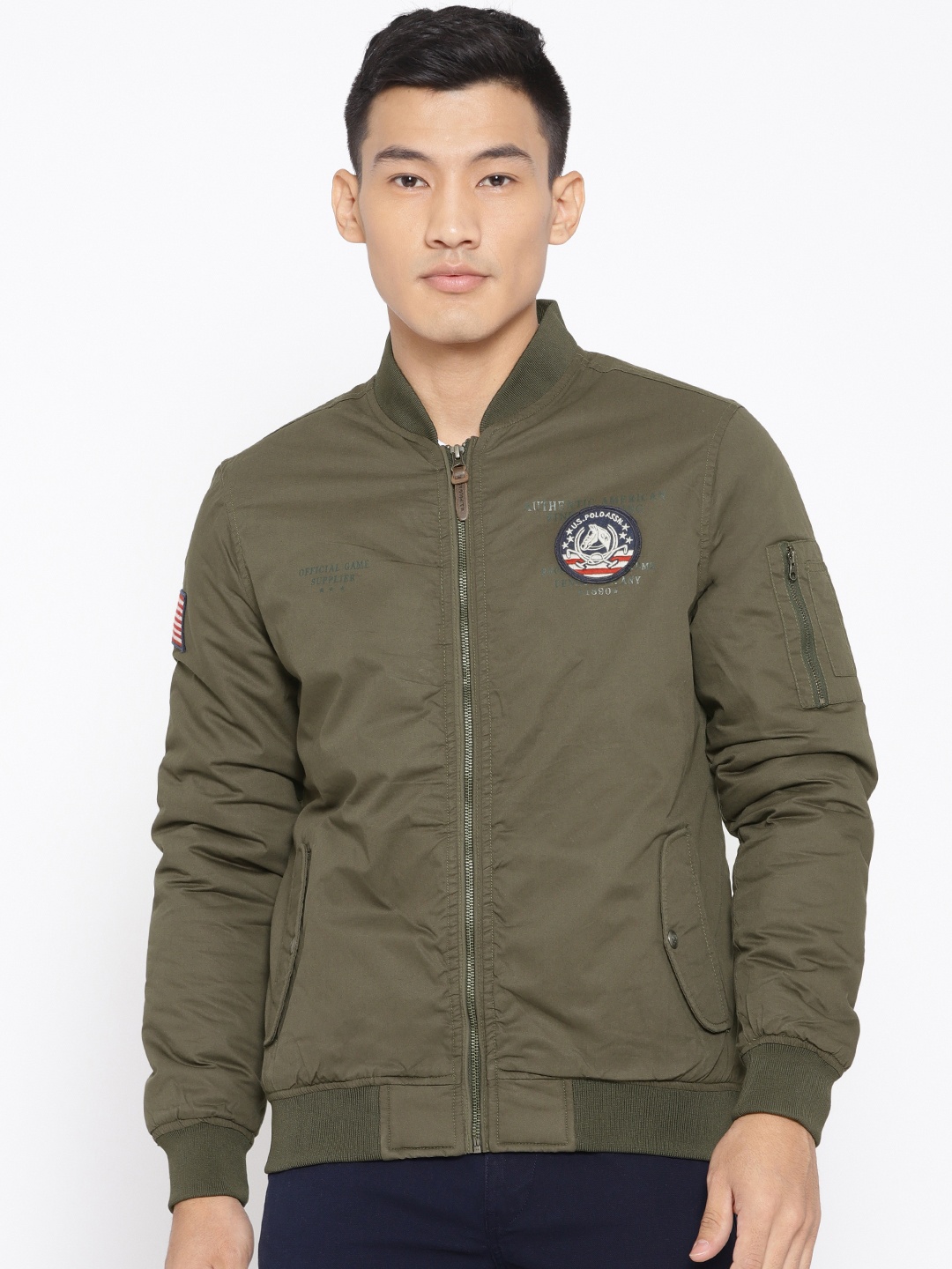 

U.S. Polo Assn. Denim Co. Men Olive Green Solid Bomber Jacket