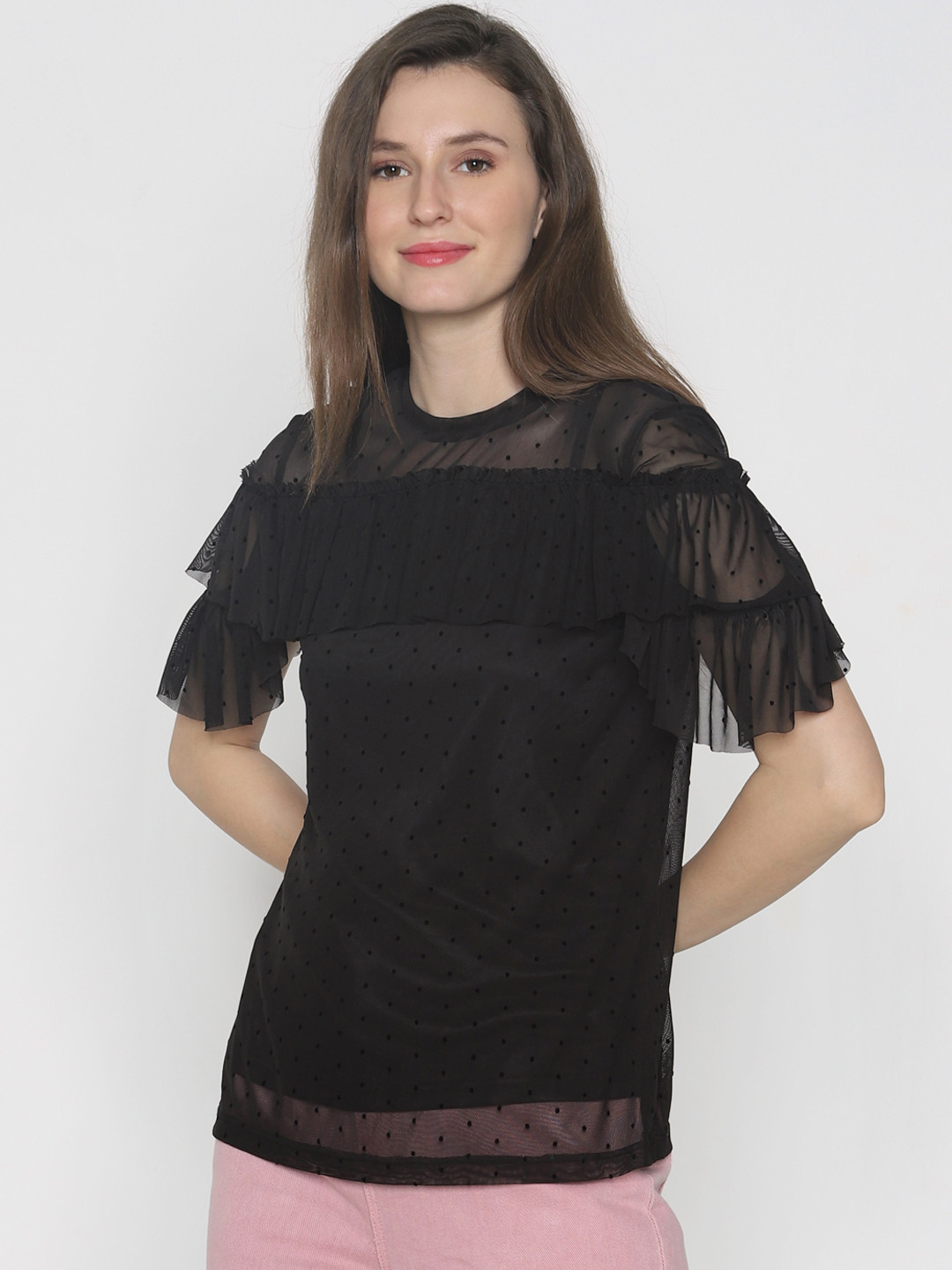 

Vero Moda Women Black Solid Regular Top