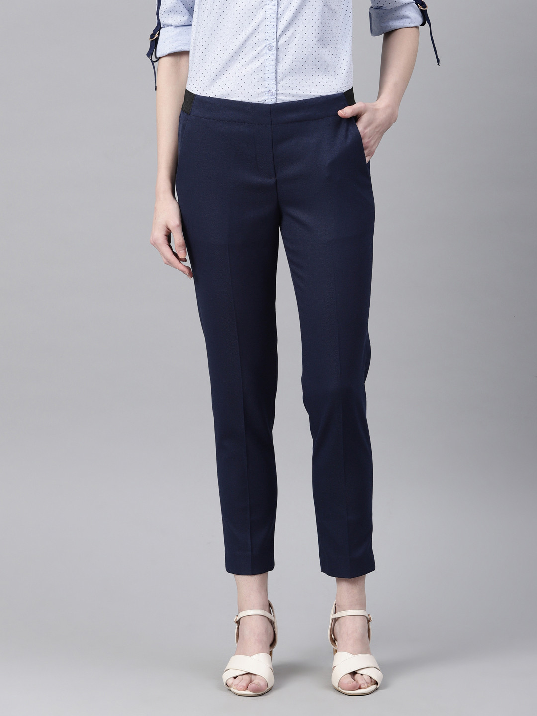 

Van Heusen Woman Women Navy Blue Regular Fit Solid Regular Trousers