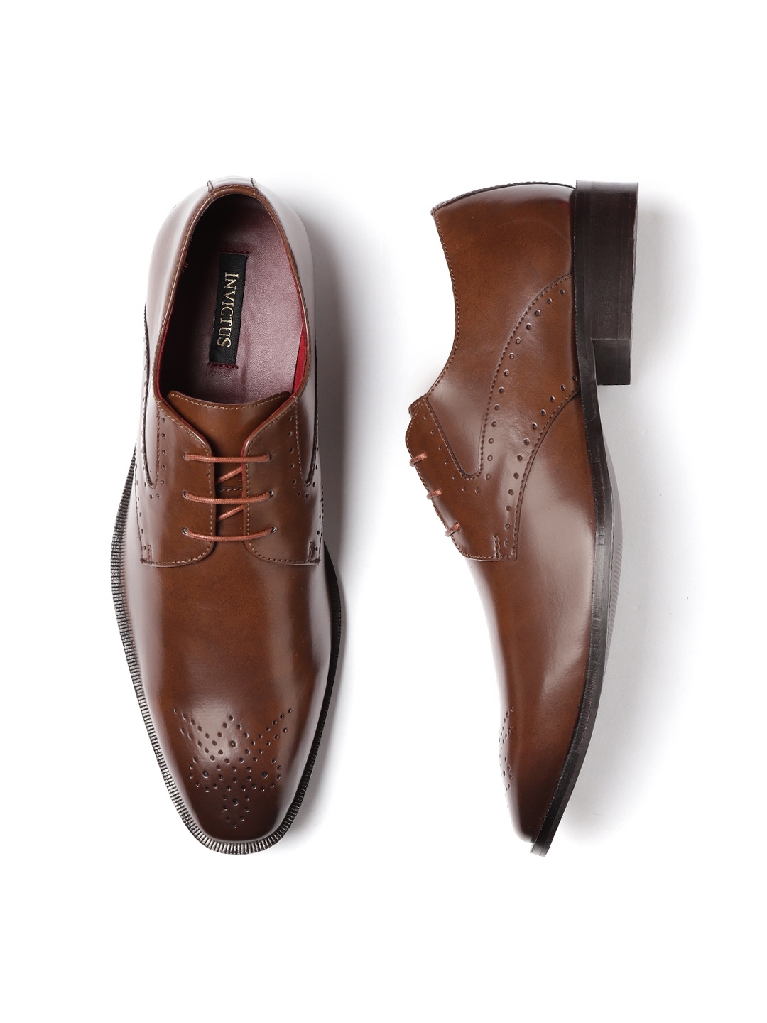 

INVICTUS Men Brown Perforated Formal Derbys