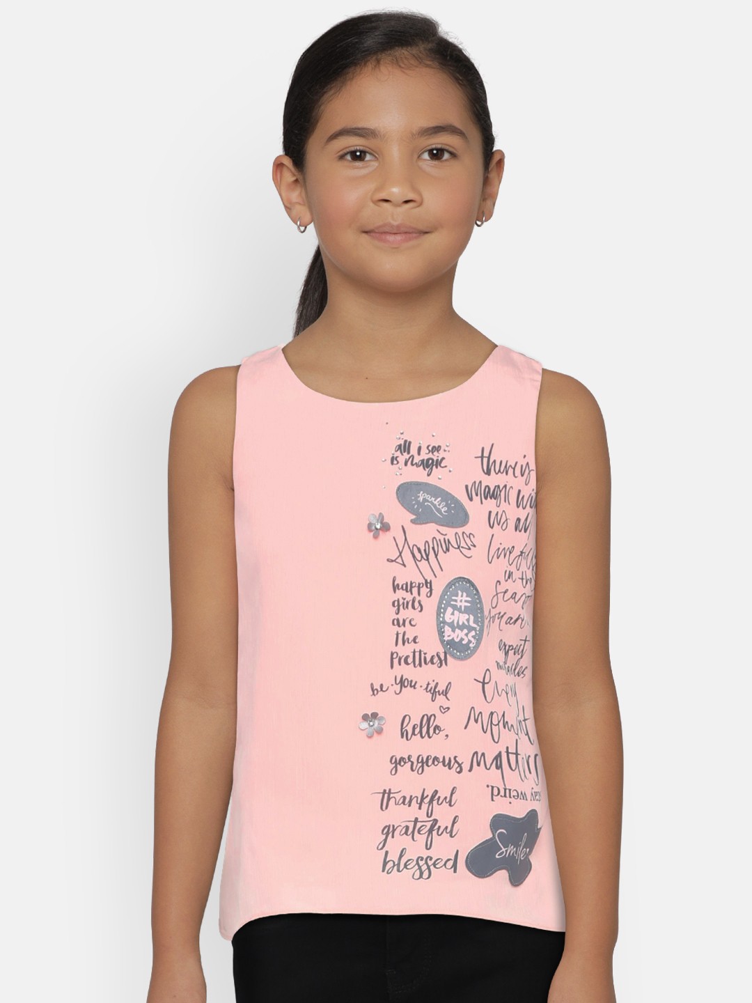 

Peppermint Girls Pink Printed Top