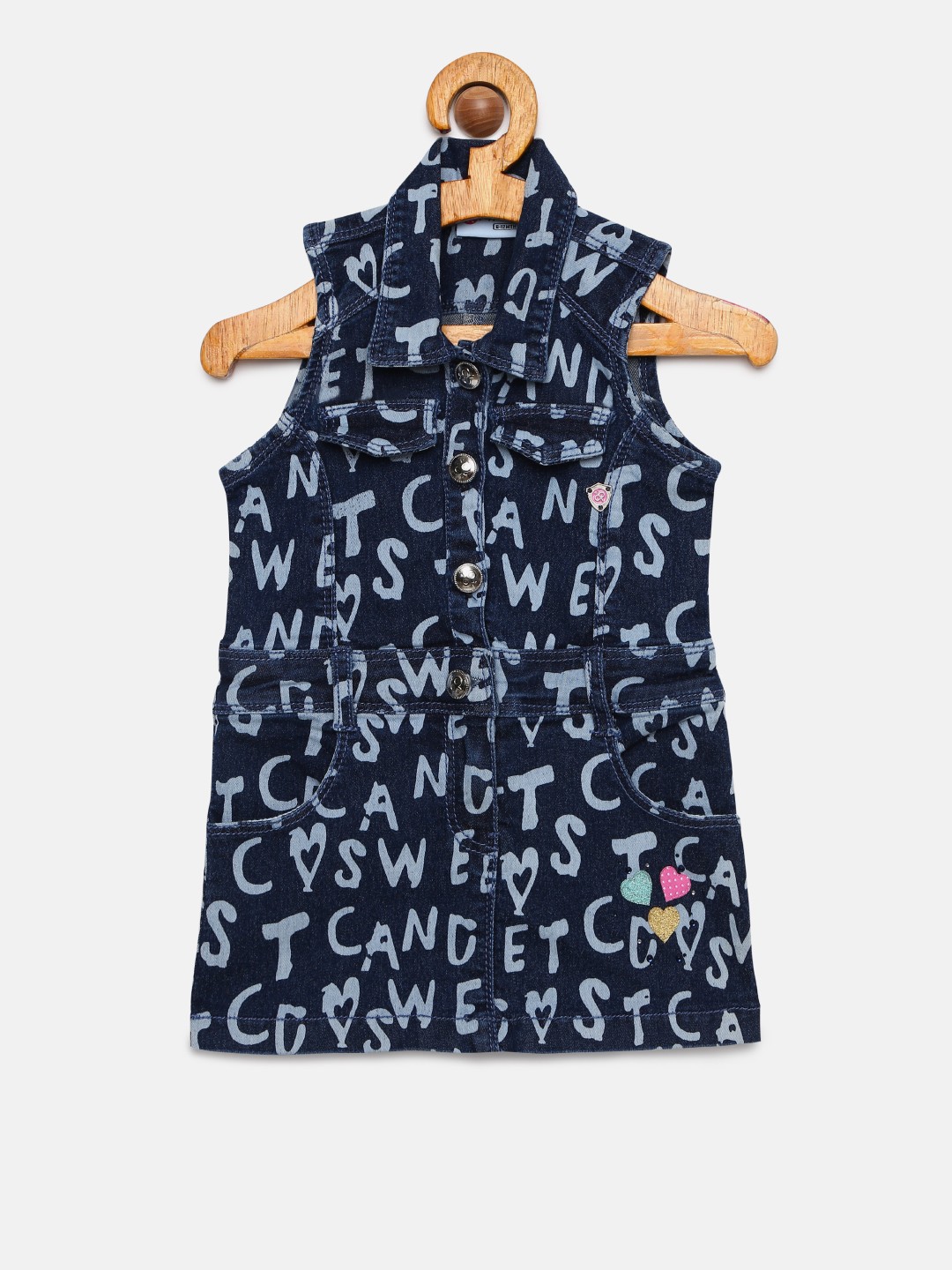 

Peppermint Girls Blue Printed Denim A-Line Dress