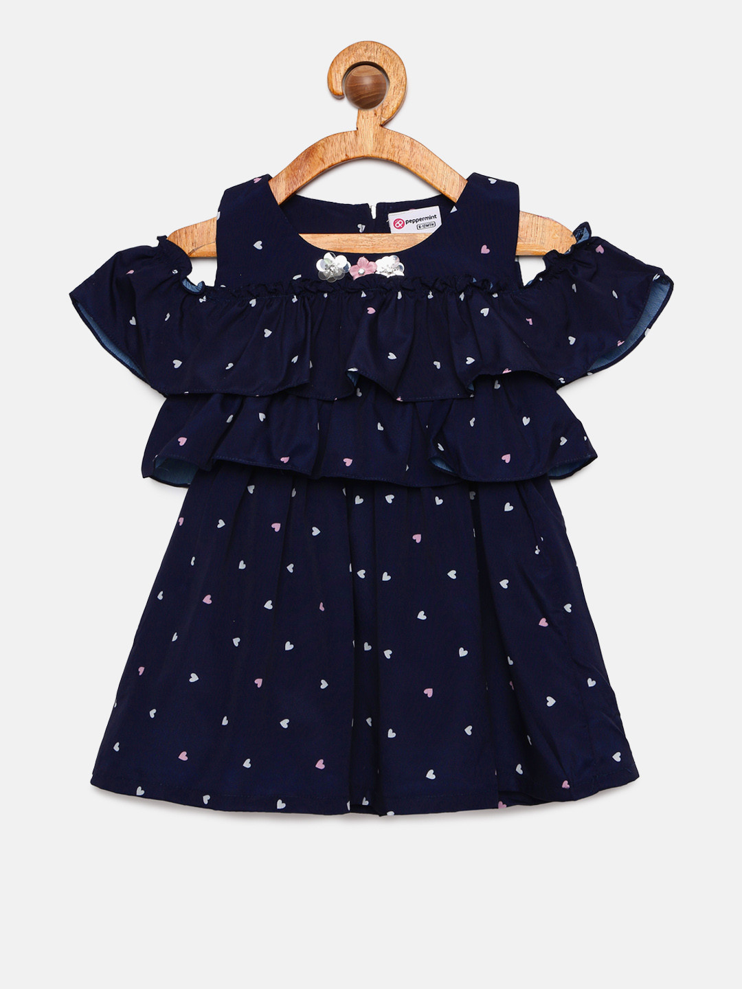 

Peppermint Girls Navy Blue Printed Fit and Flare Dress