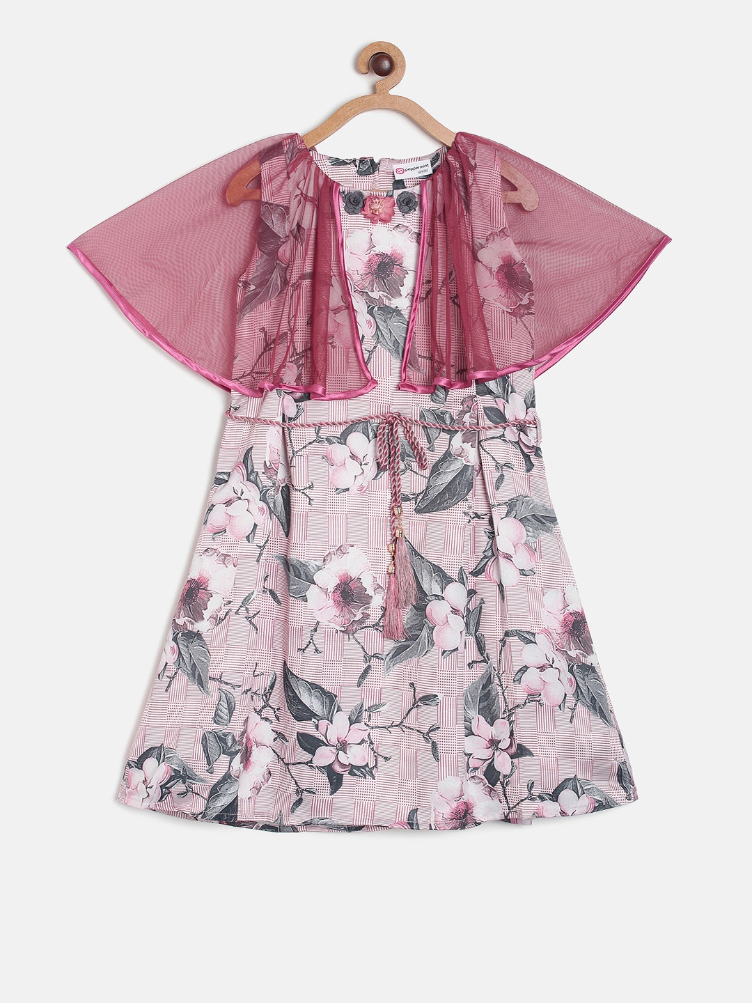 

Peppermint Girls Mauve & White Floral Printed Fit and Flare Dress