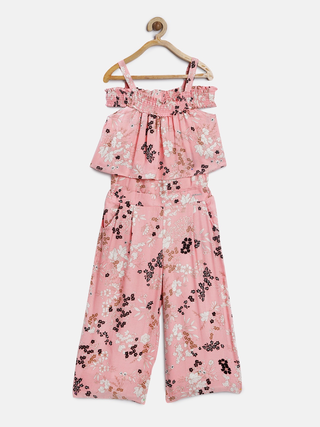 

Peppermint Girls Pink & Black Printed Basic Jumpsuit