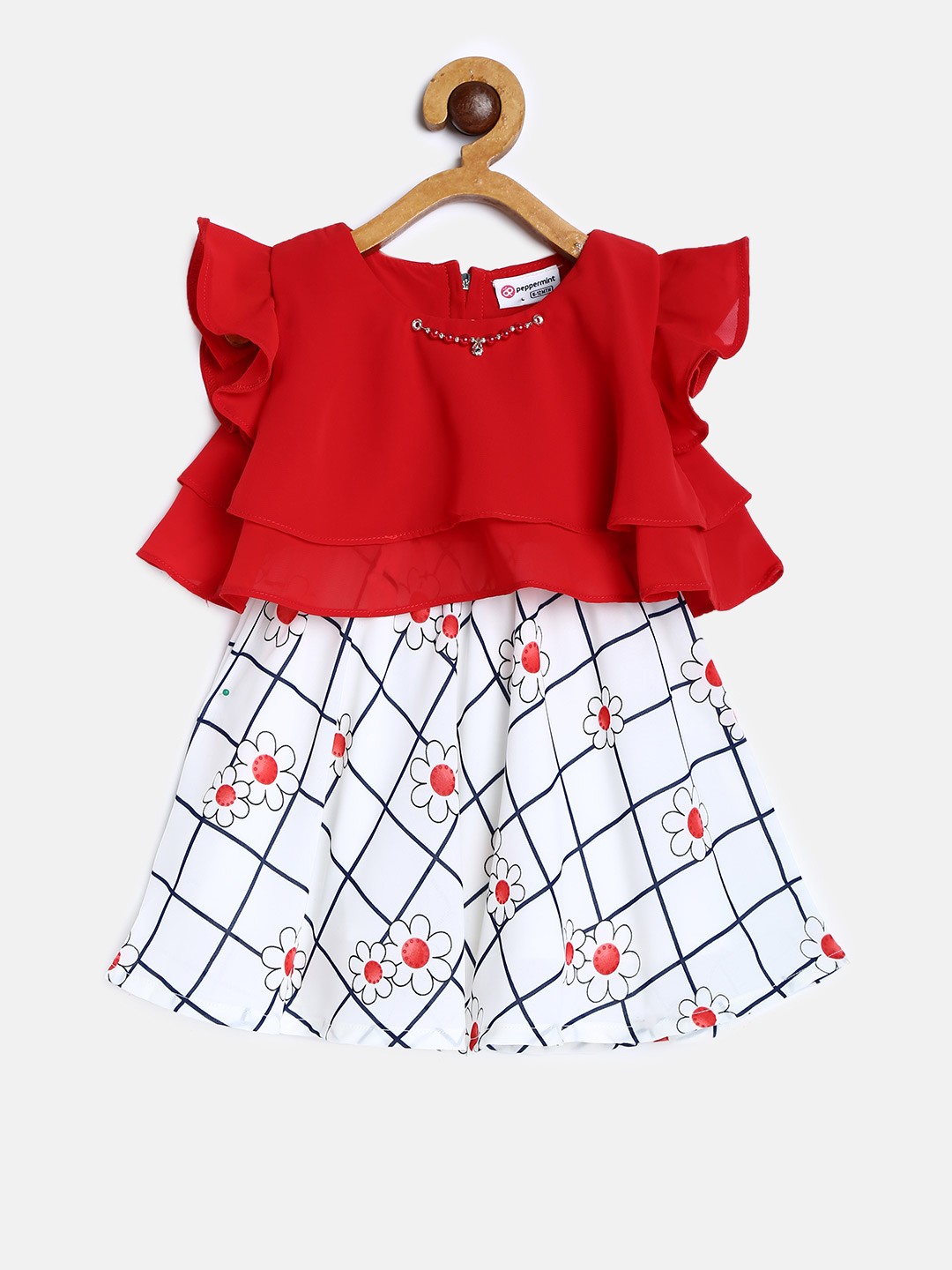

Peppermint Girls Red & White Printed Fit and Flare Dress