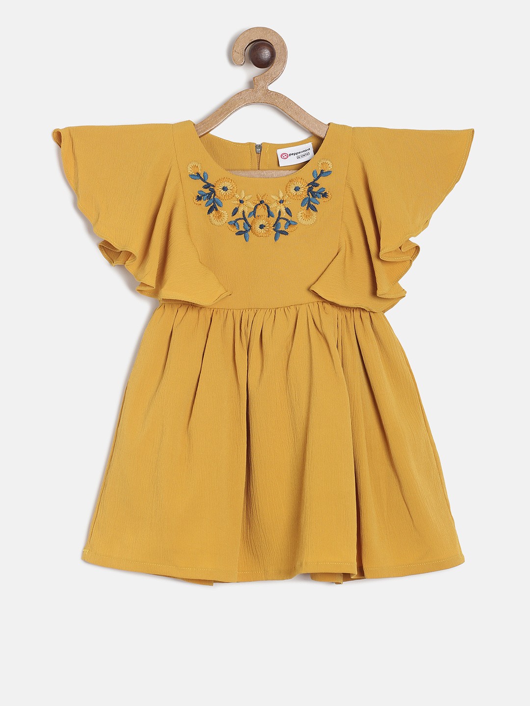 

Peppermint Girls Mustard EmbroideredFit and Flare Dress