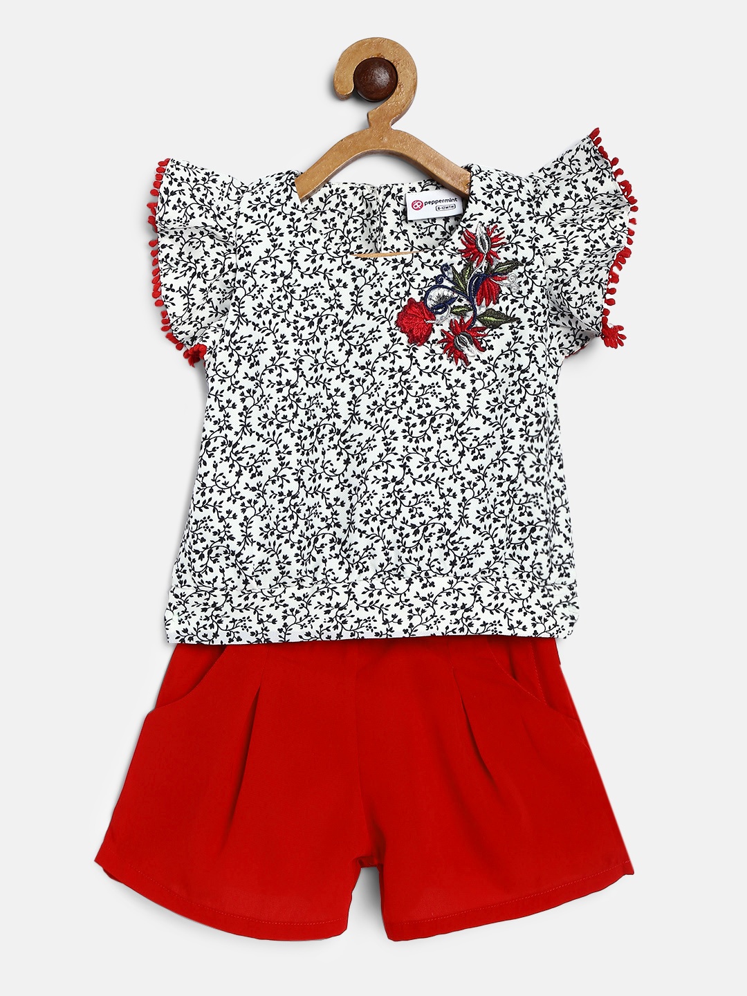 

Peppermint Girls White & Red Printed Top with Shorts