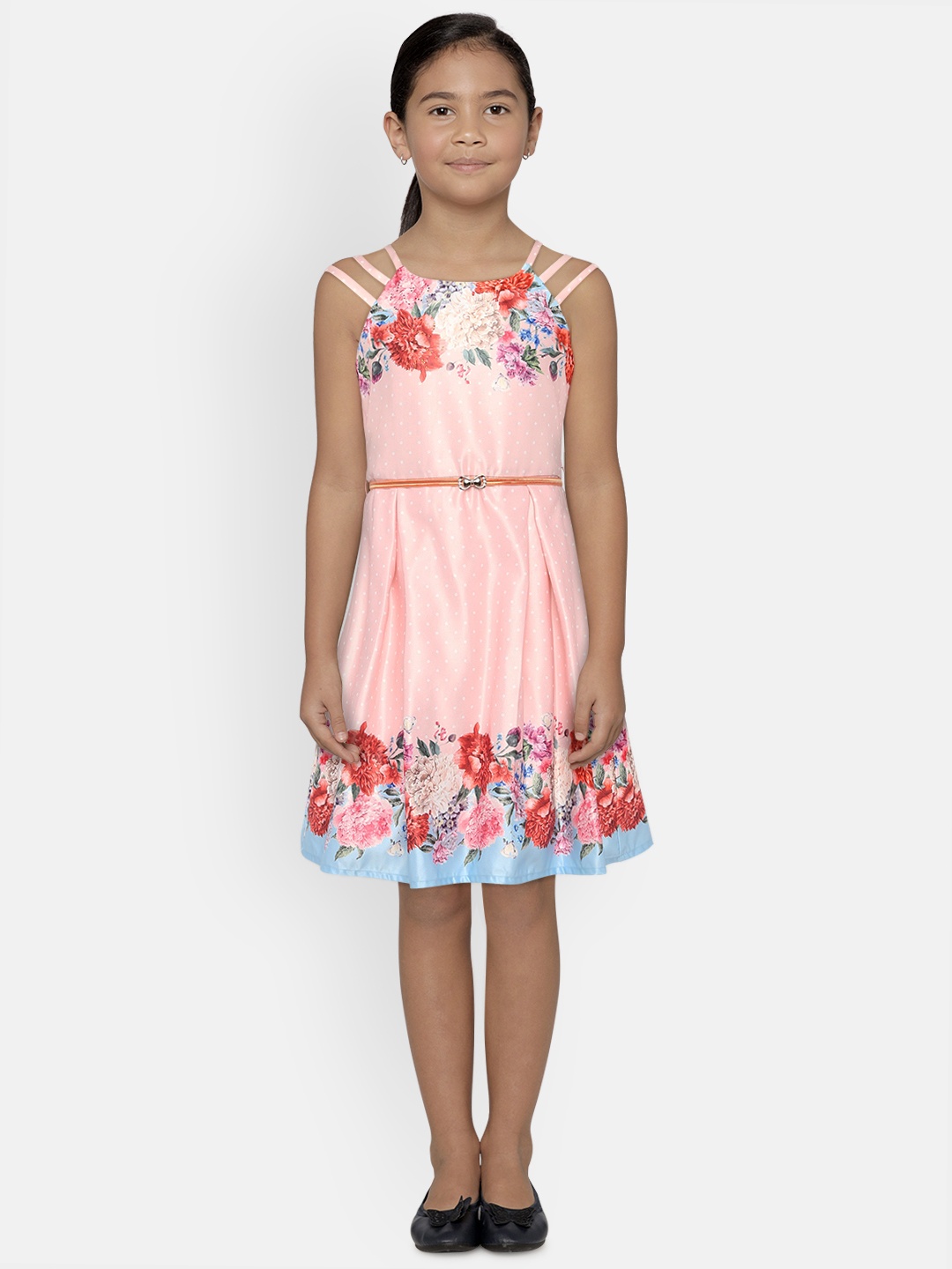 

Peppermint Girls Pink Floral Printed Fit and Flare Dress