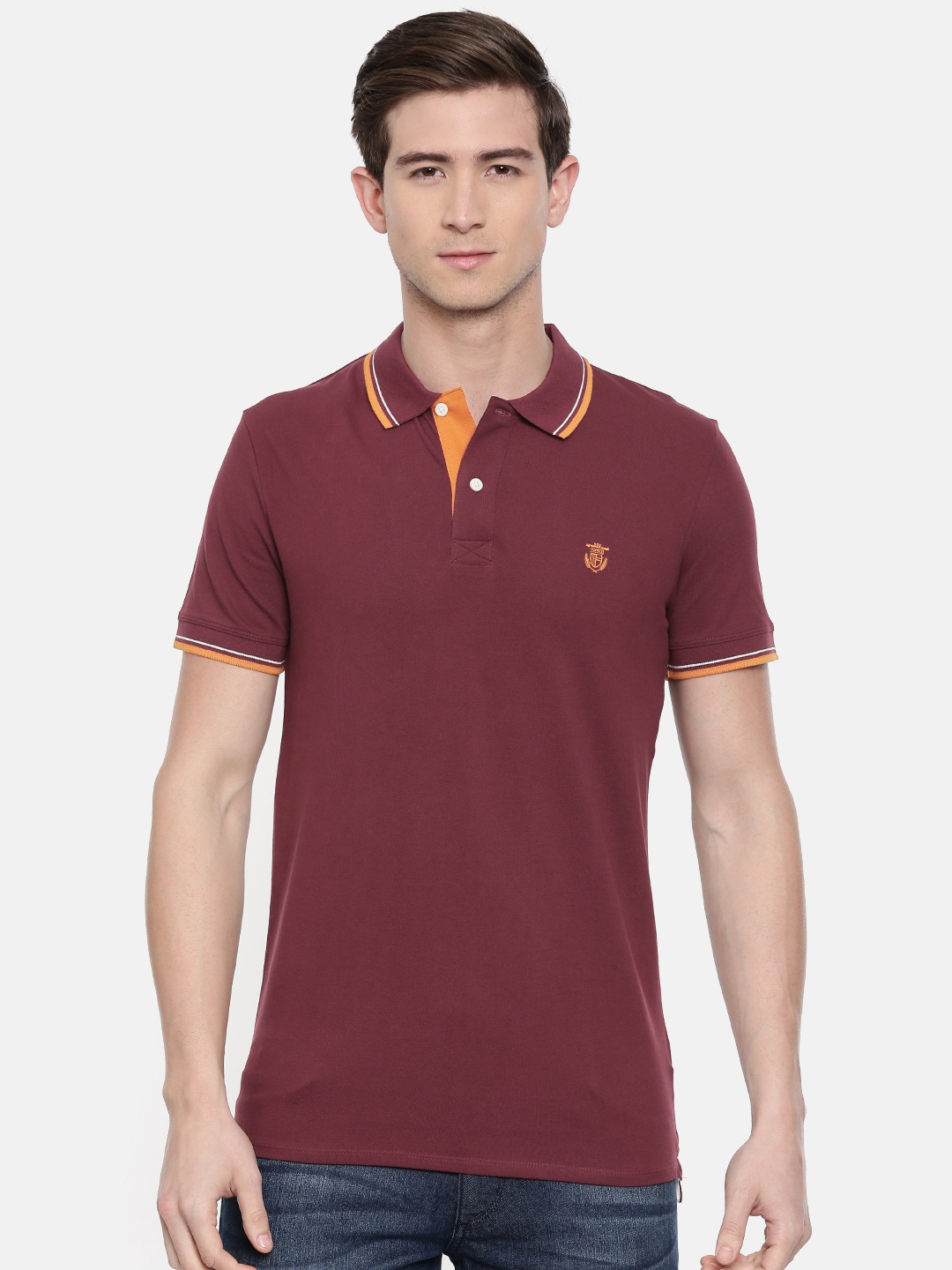 

SELECTED Men Maroon Solid Polo T-shirt