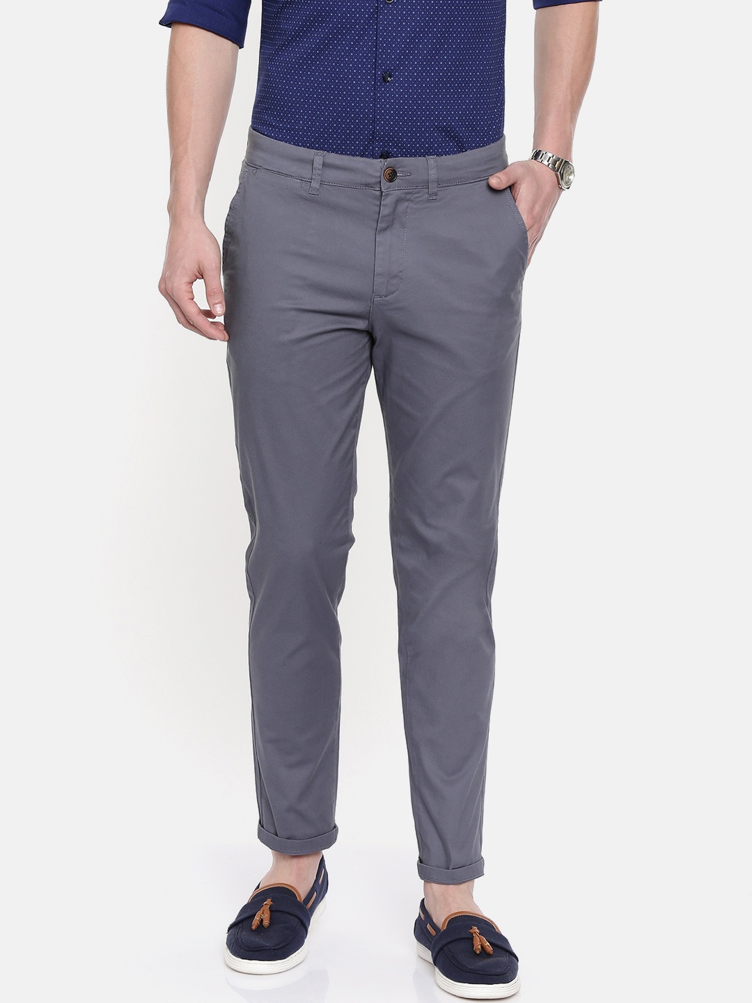 

SELECTED Men Grey Slim Fit Solid Regular Trousers