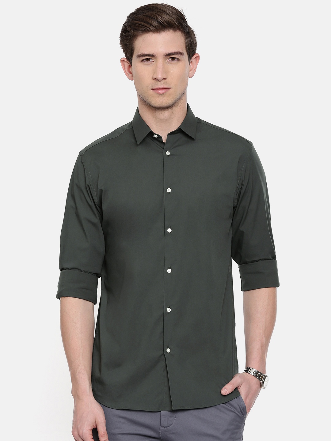 

SELECTED Men Olive Green Slim Fit Solid Casual Shirt