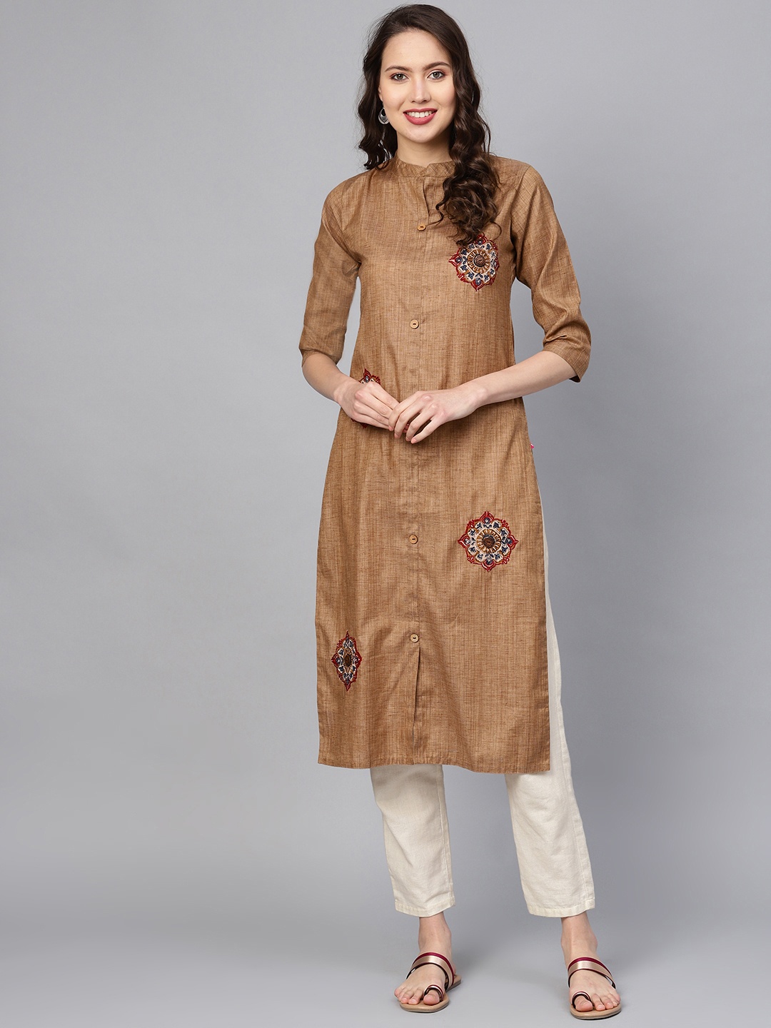 

Varanga Women Brown Patch Work Straight Kurta