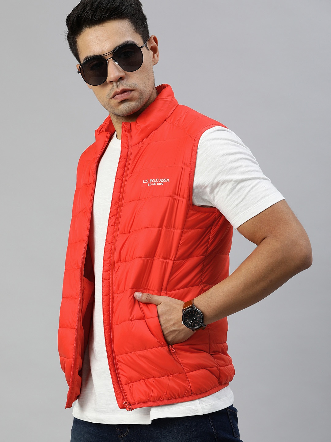 

U.S. Polo Assn. Men Coral Orange Solid Puffer Jacket