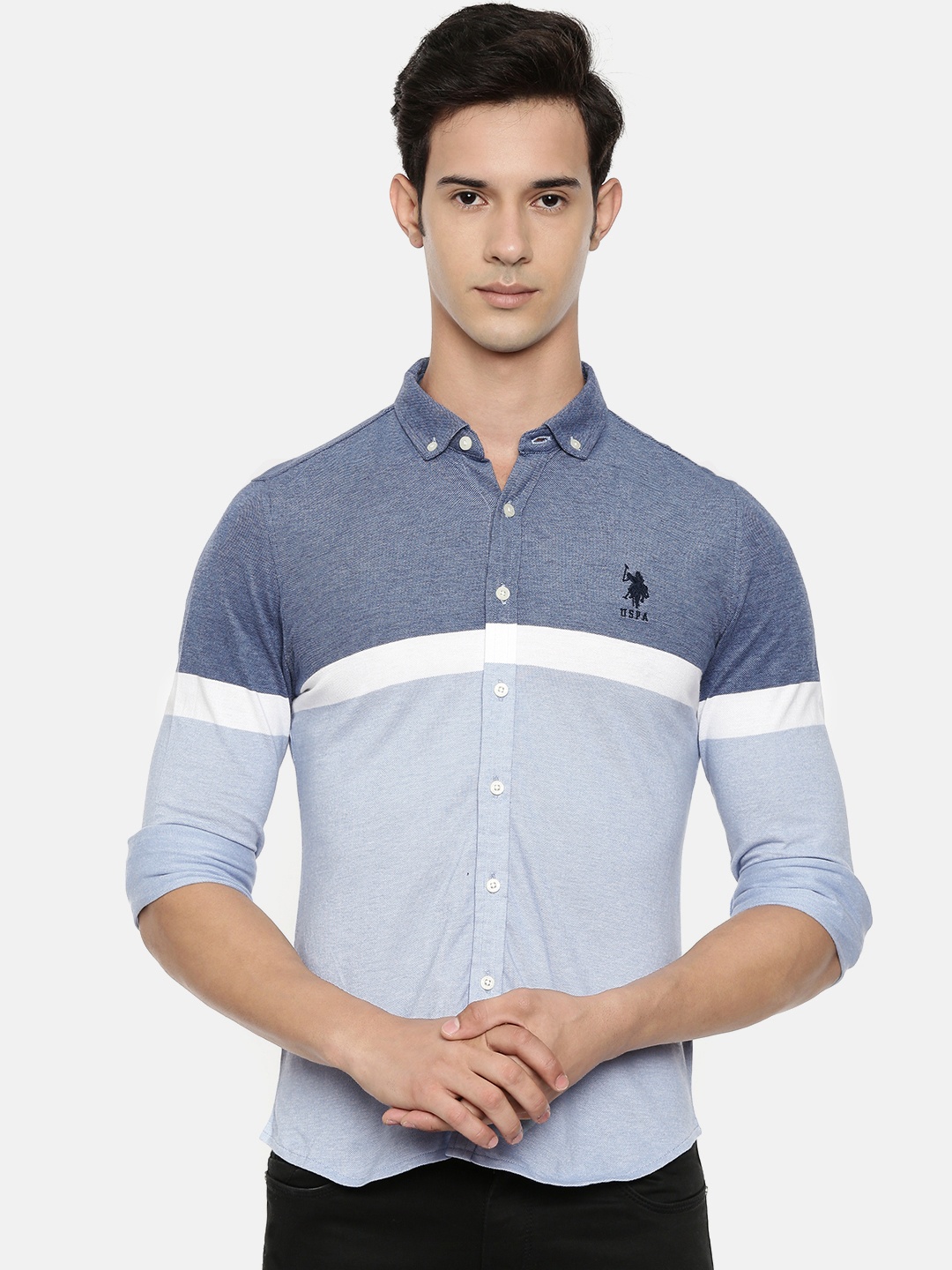 

U.S. Polo Assn. Men Blue Regular Fit Colourblocked Casual Shirt