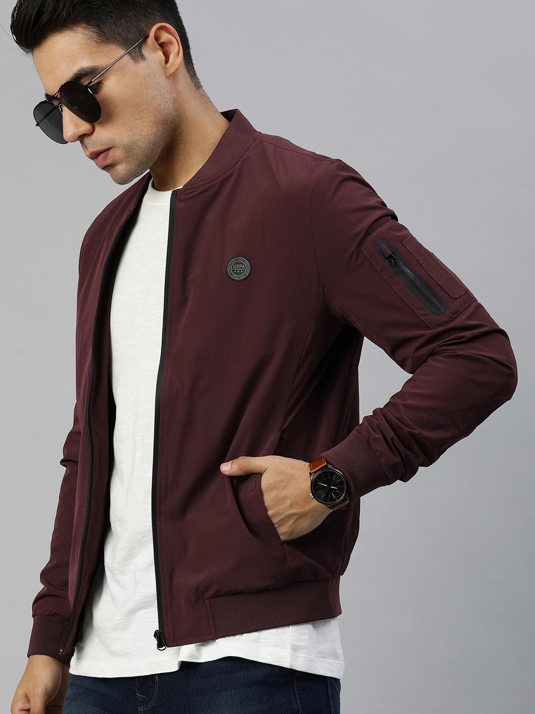 

U.S. Polo Assn. Men Maroon Solid Bomber Jacket