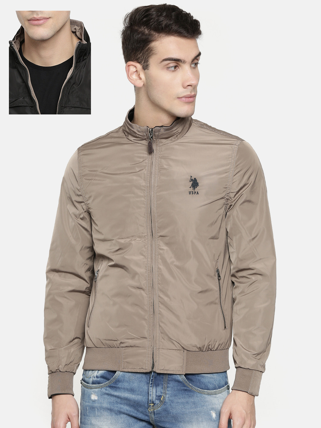 

U.S. Polo Assn. Men Black & Coffee Brown Solid Reversible Jacket