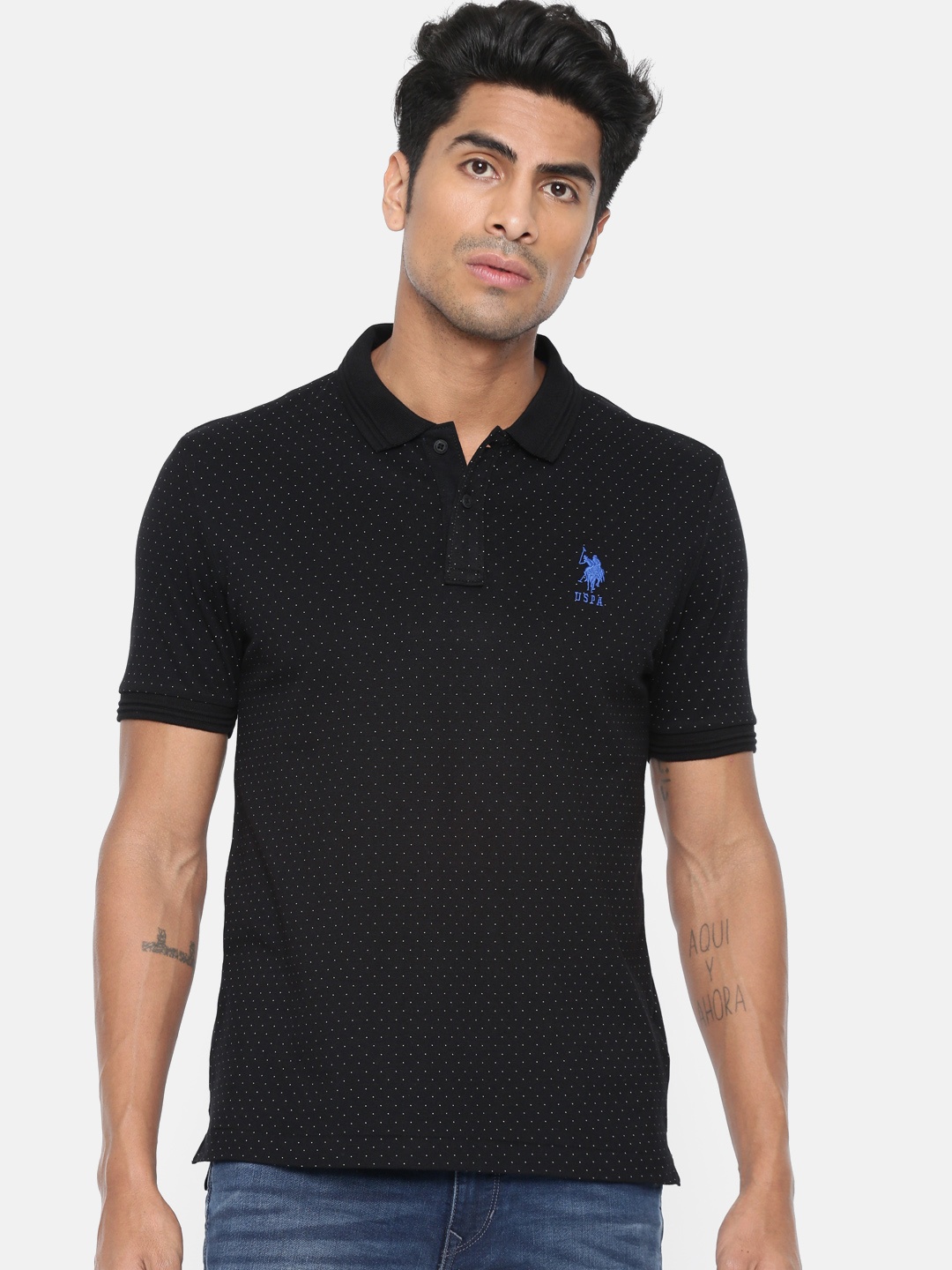 

U.S. Polo Assn. Men Black Printed Polo Collar T-shirt