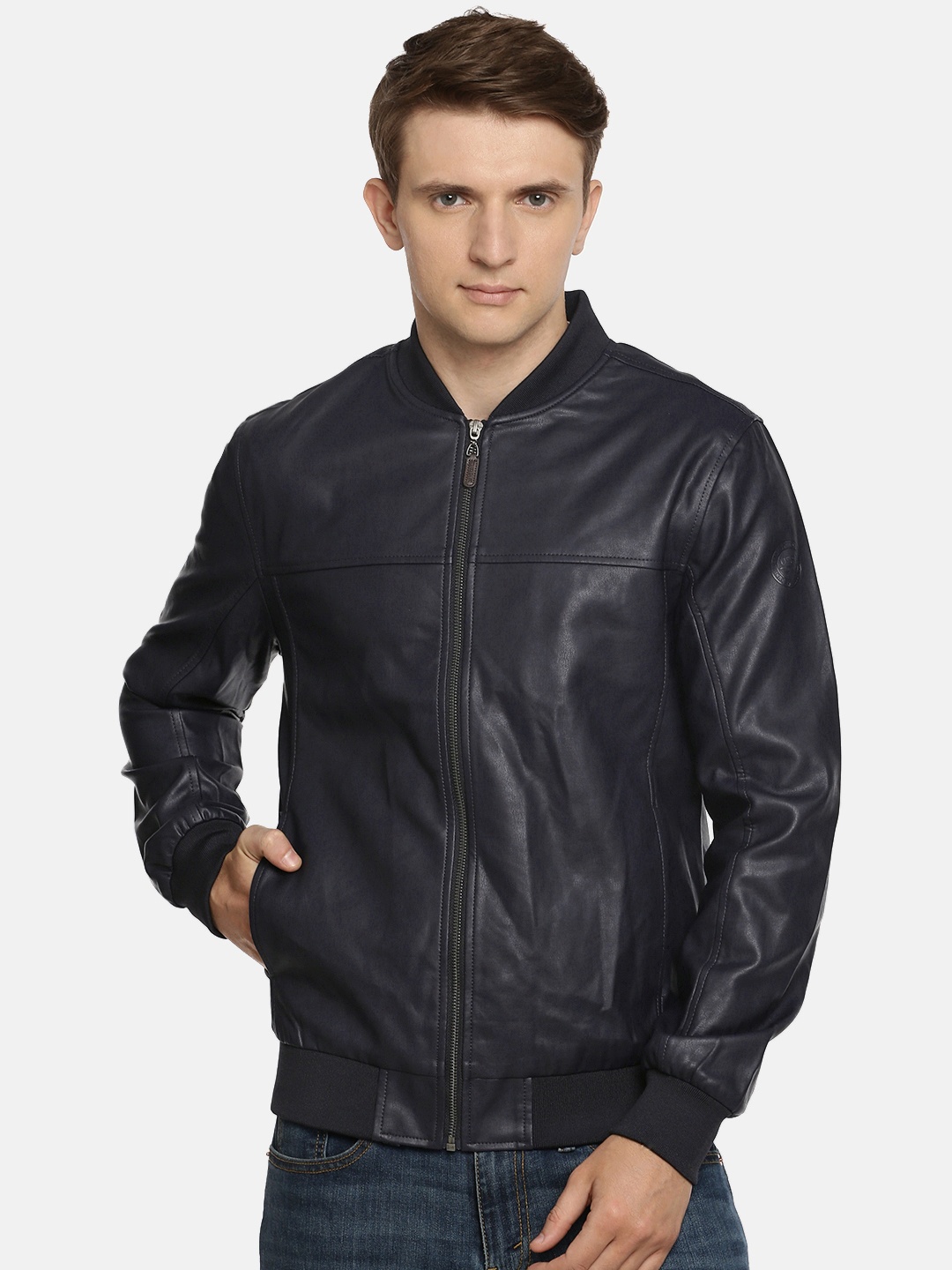 

U.S. Polo Assn. Men Navy Blue Solid Bomber Jacket