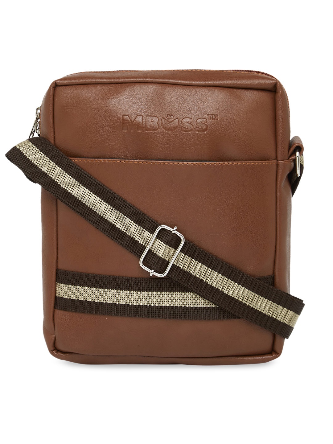 

MBOSS Unisex Tan Brown Striped Messenger Bag