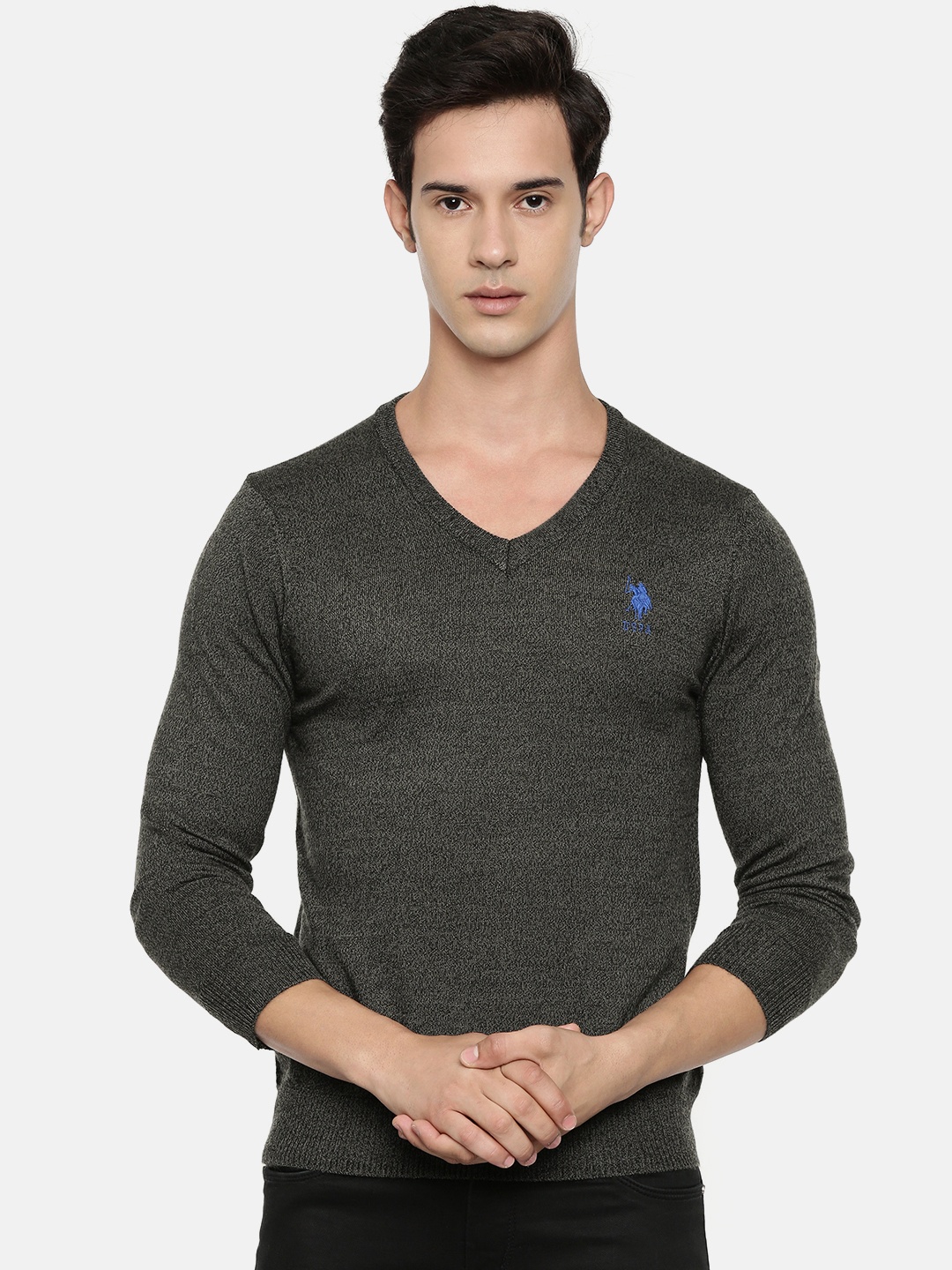 

U.S. Polo Assn. Men Charcoal Grey Solid Sweater