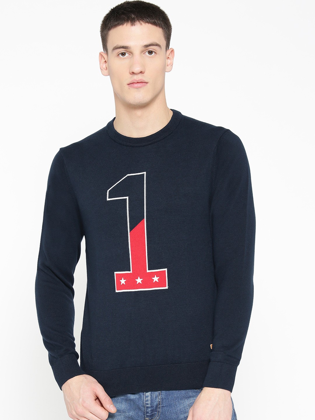 

U.S. Polo Assn. Men Navy Blue Self Design Sweater