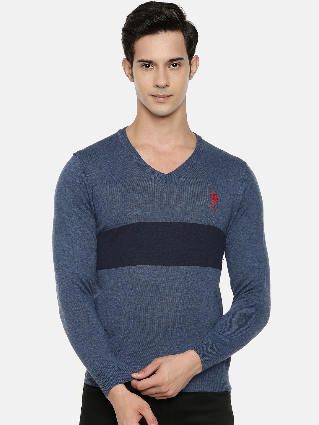 

U.S. Polo Assn. Men Navy Blue Striped Sweater