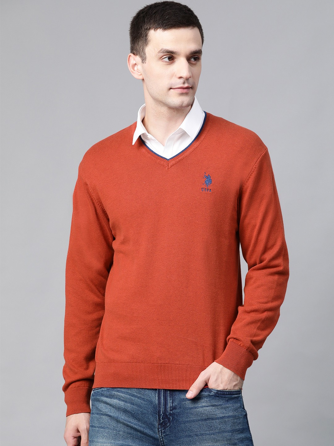 

U.S. Polo Assn. Men Rust Orange Solid Pullover