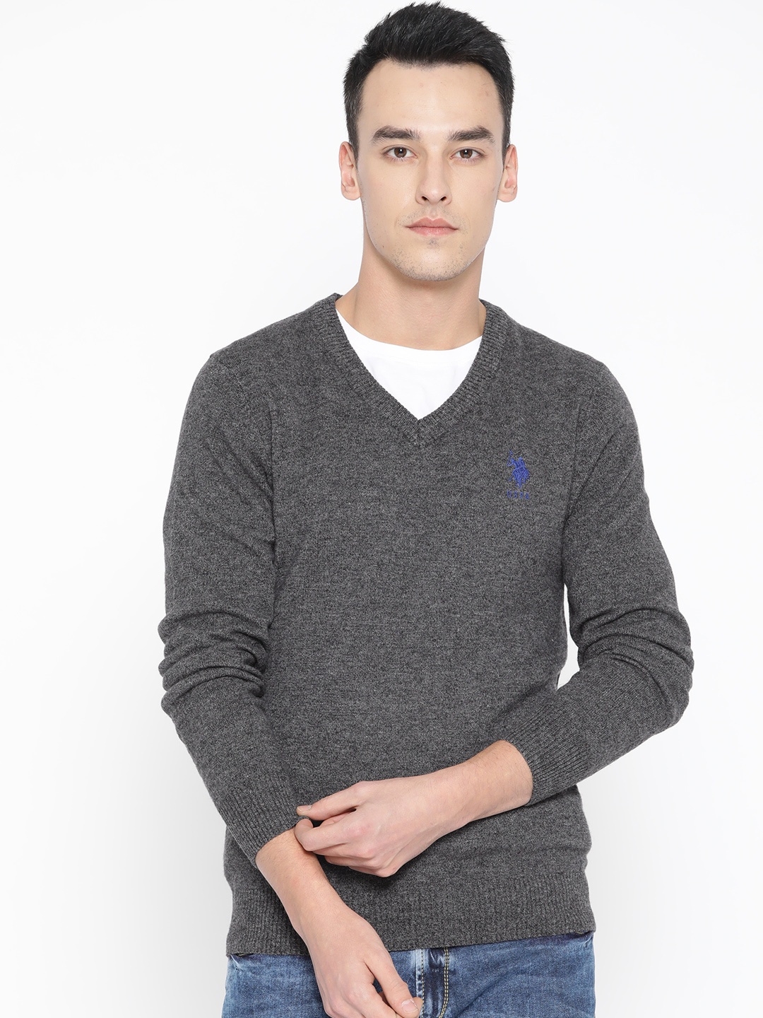 

U.S. Polo Assn. Men Charcoal Grey Solid Sweater