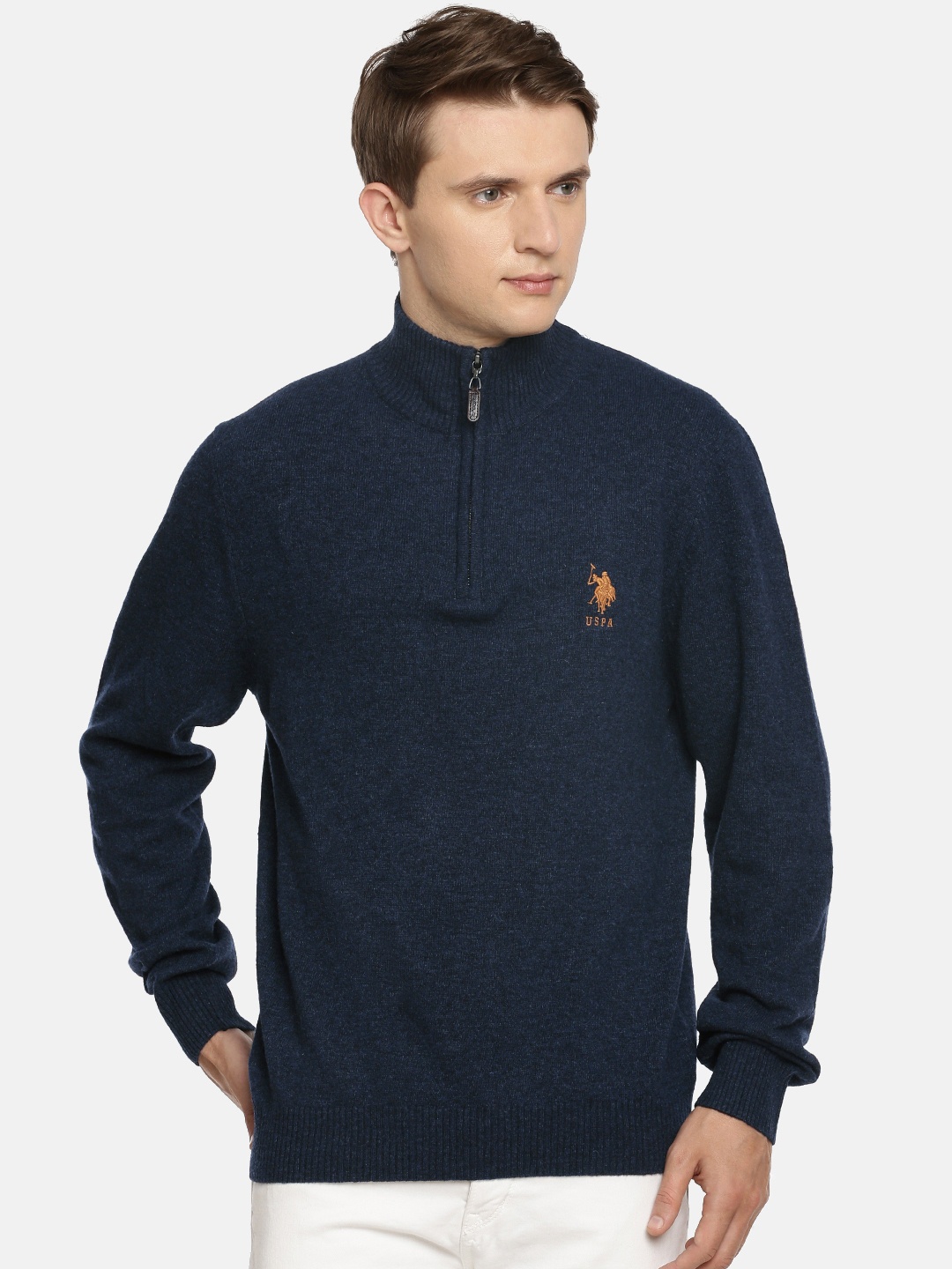 

U.S. Polo Assn. Men Navy Blue Solid Pullover Sweater