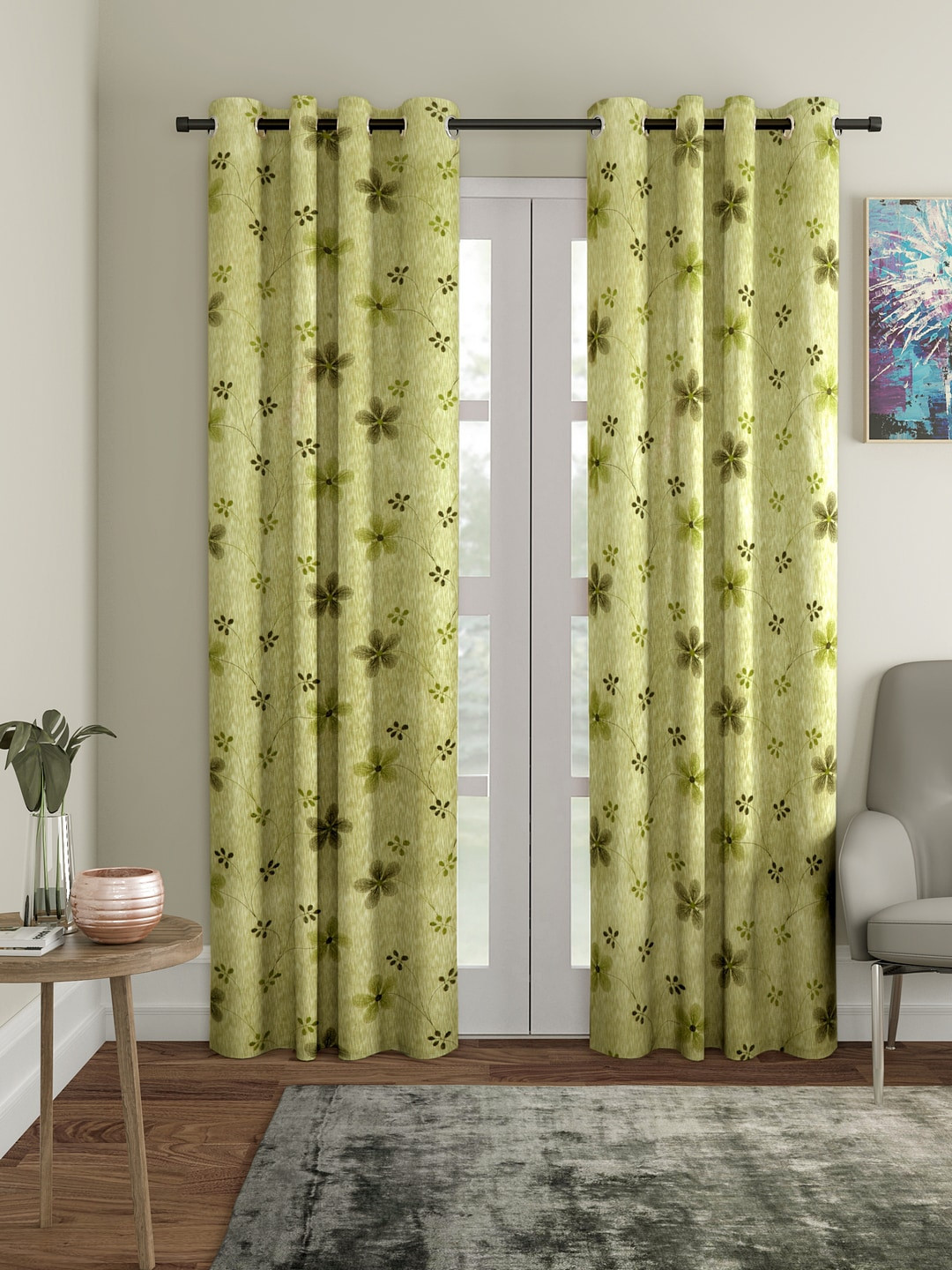 

Cortina Green Set of 2 Long Door Floral Print Curtains