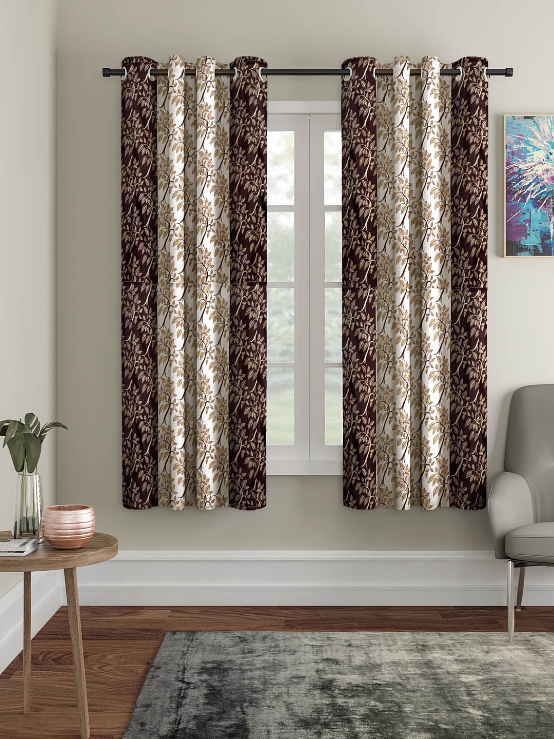 

Cortina Brown & White Set of 2 Window Floral Print Curtains