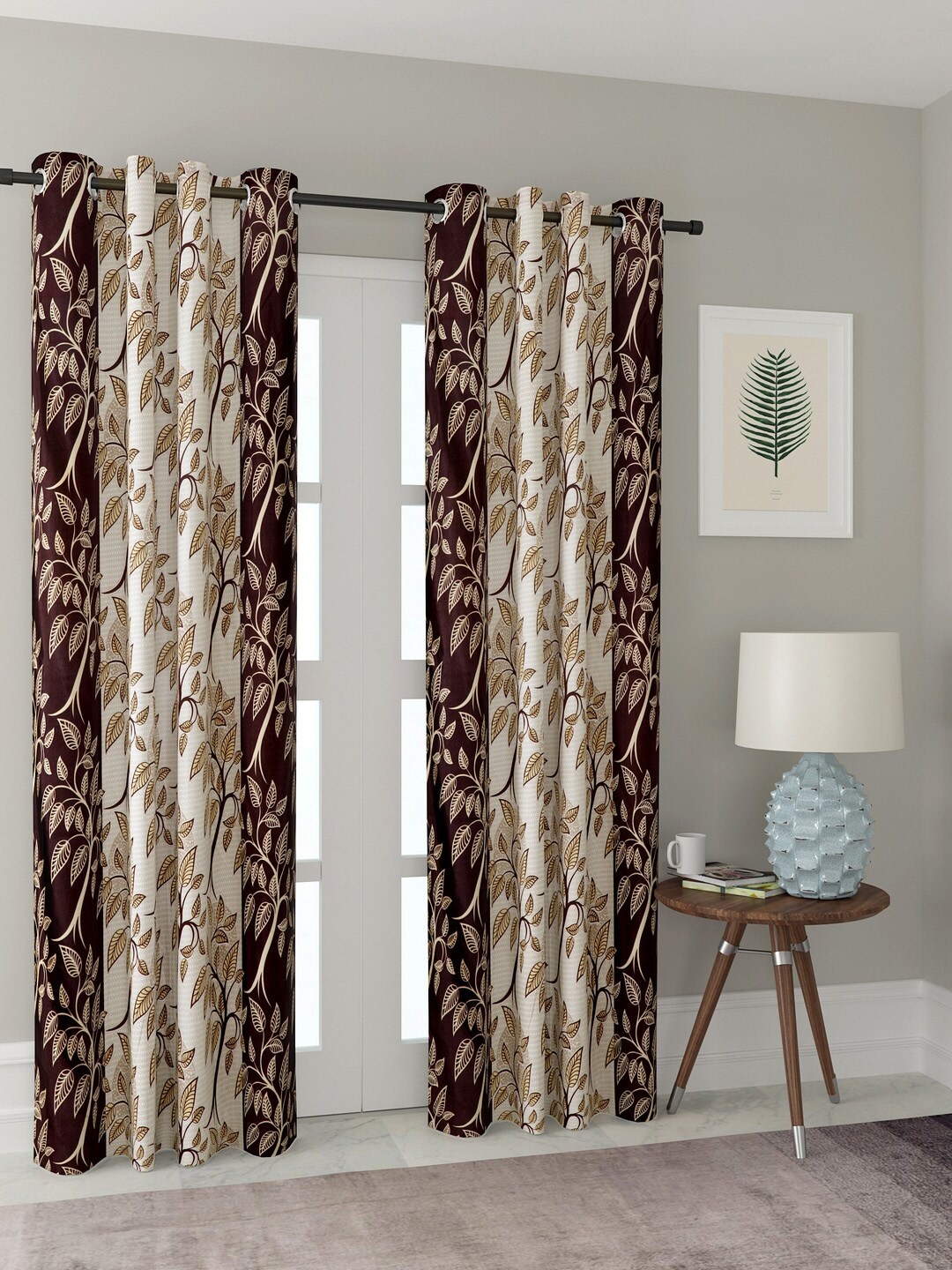 

Cortina Brown & White Set of 2 Door Floral Print Curtains