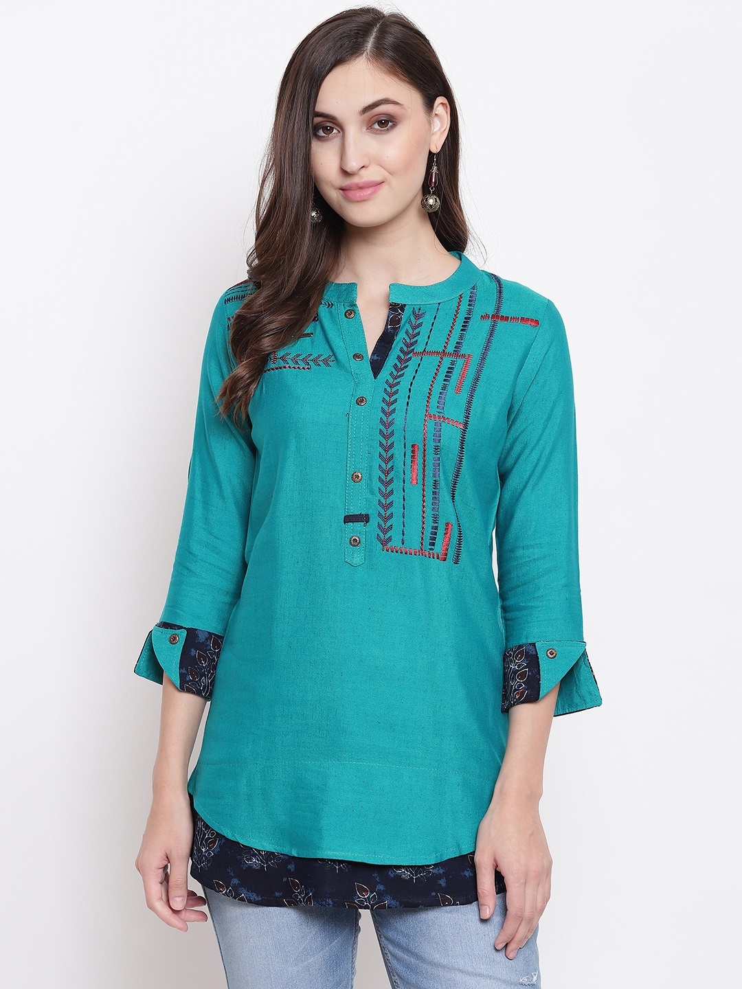

Kvsfab Women Green Solid A-Line Kurti