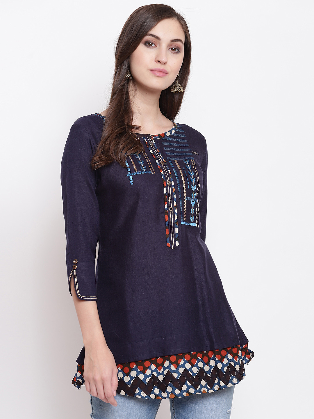 

Kvsfab Women Navy Blue Solid A-Line Kurti
