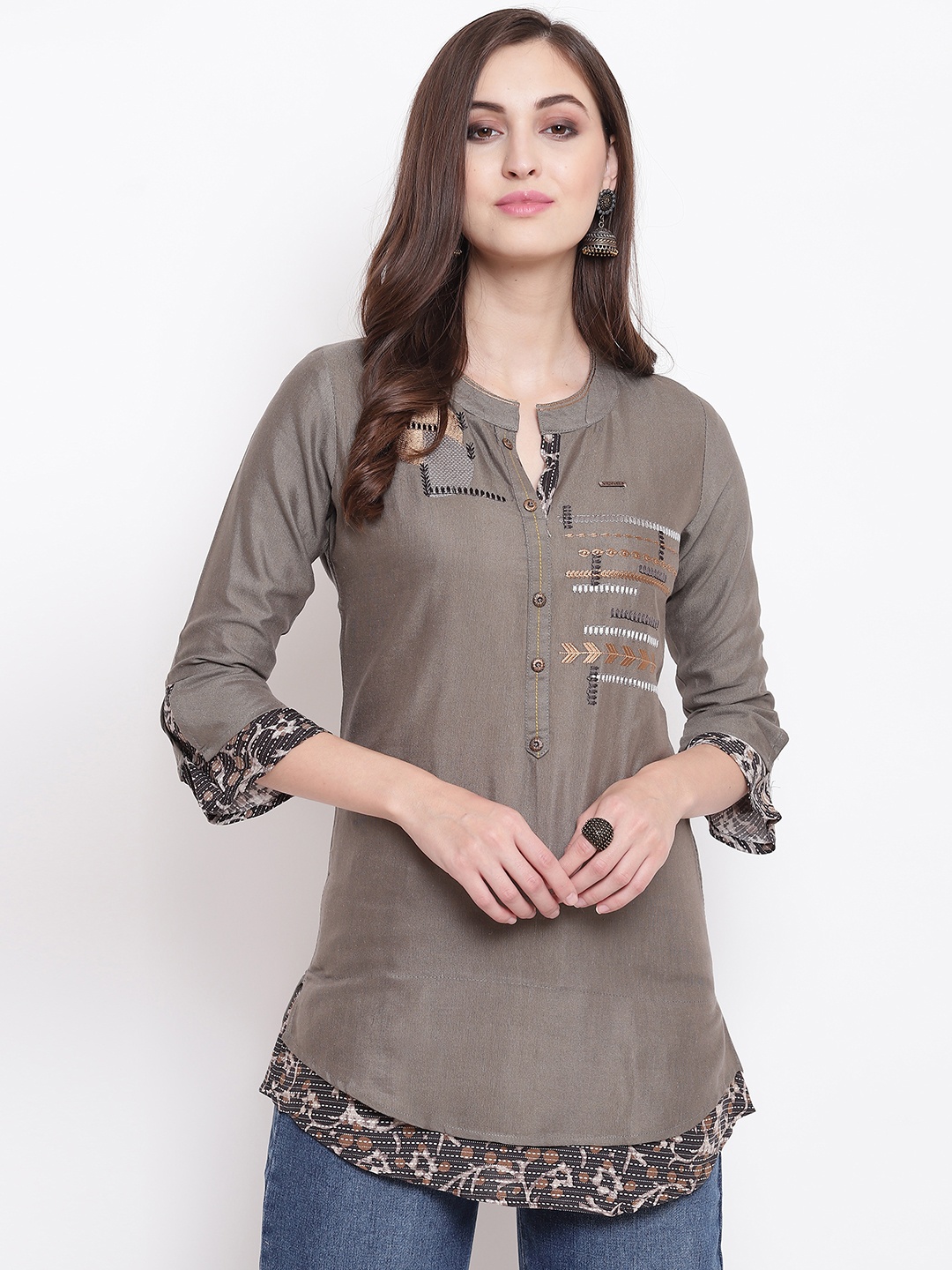 

Kvsfab Women Taupe Solid A-Line Kurti