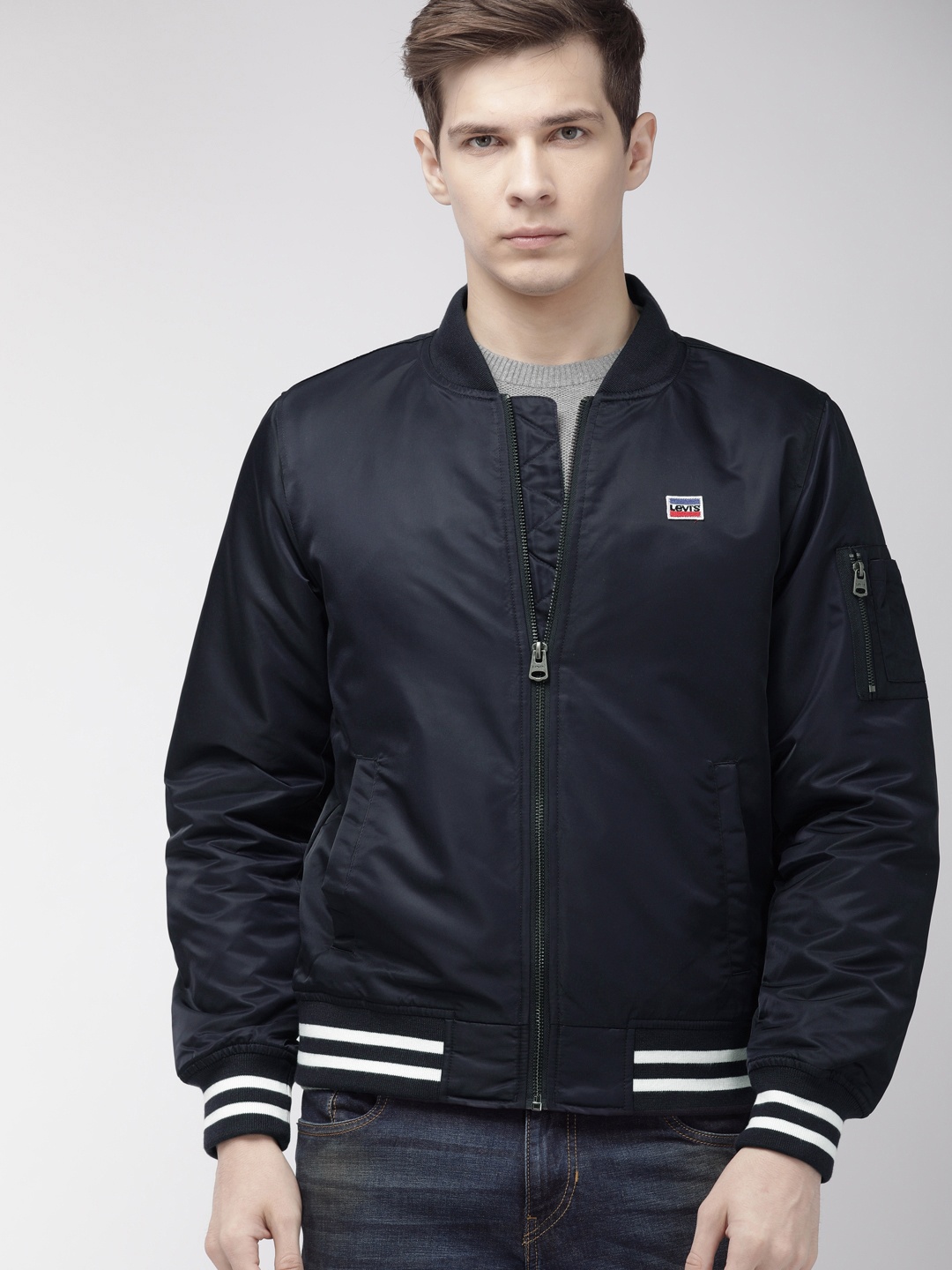 

Levis Men Navy Blue Solid Water Resistant Bomber