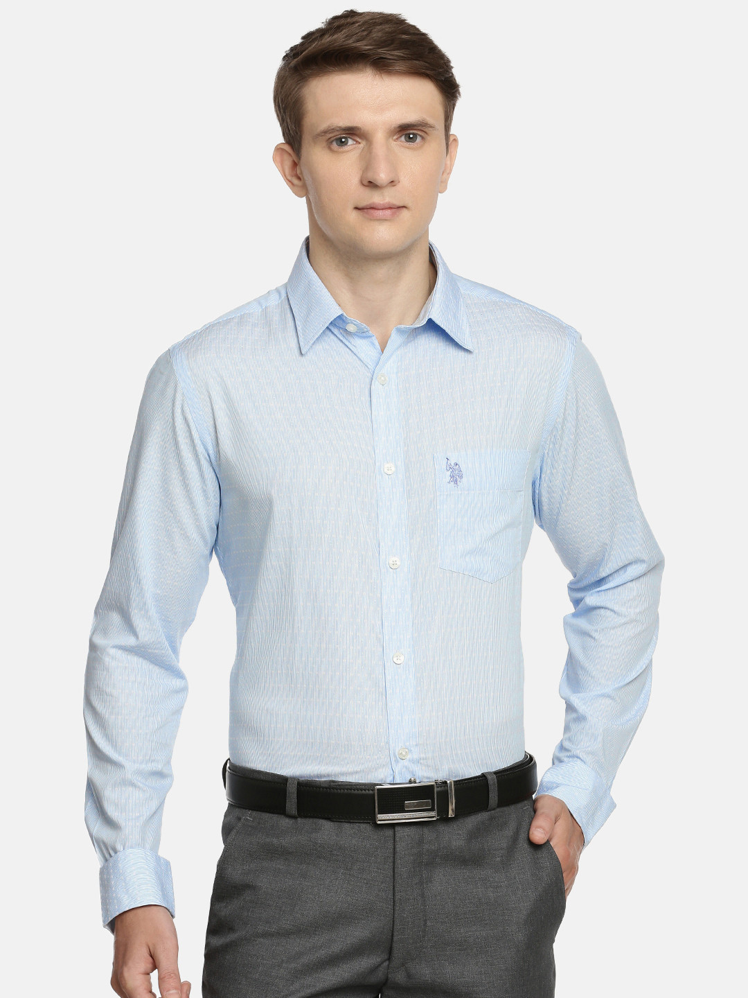 

U.S. Polo Assn. Tailored Men Blue & White Tailored Fit Striped Formal Shirt