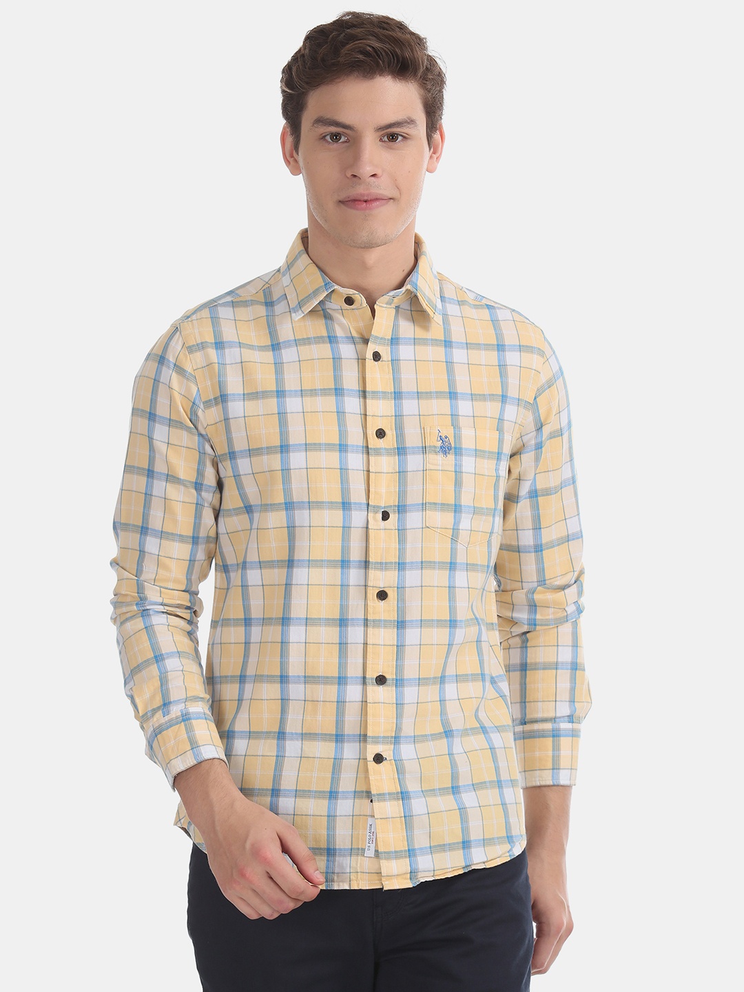 

U.S. Polo Assn. Men Yellow & Blue Regular Fit Checked Casual Shirt