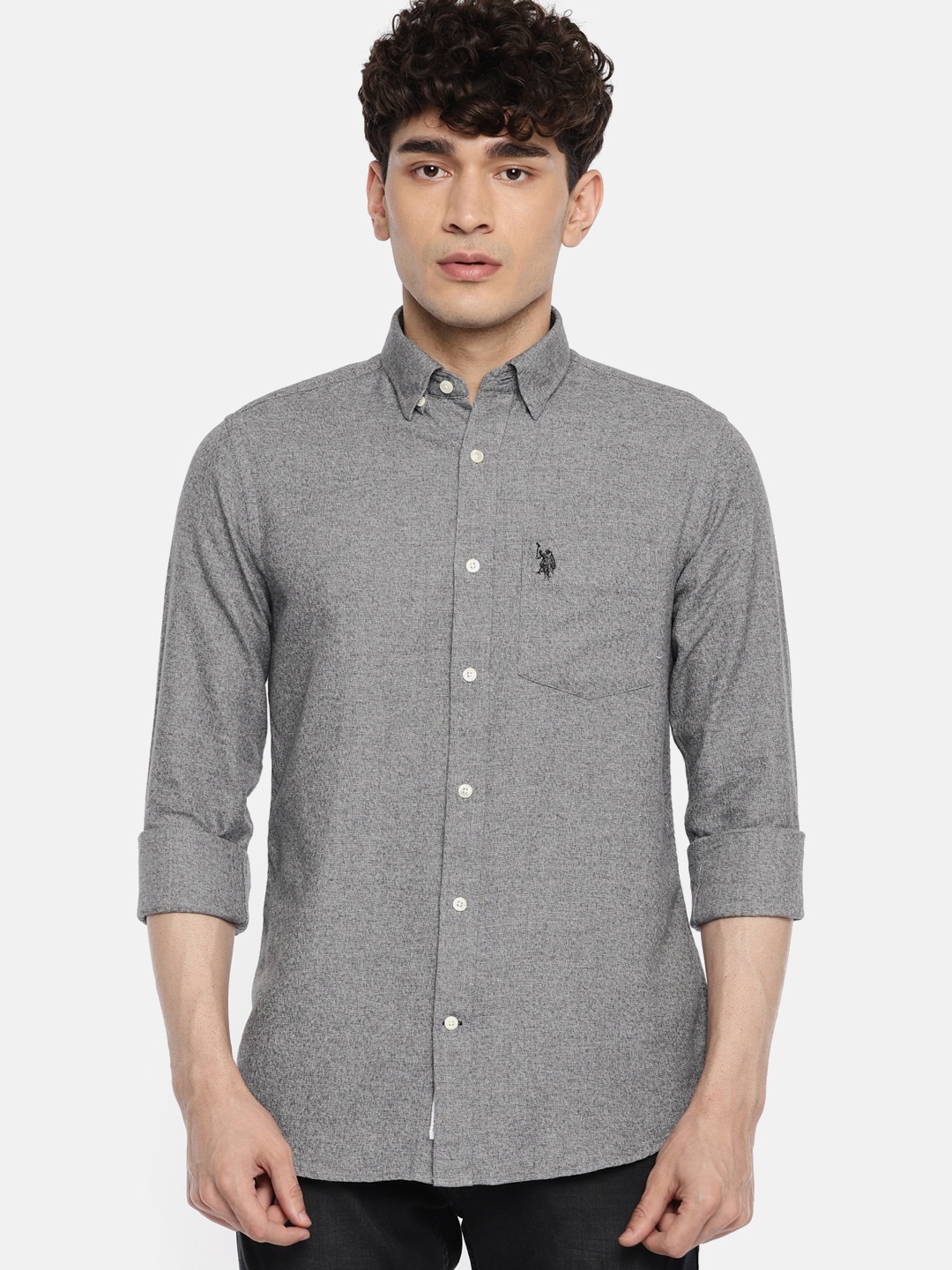 

U.S. Polo Assn. Men Grey Regular Fit Solid Casual Shirt