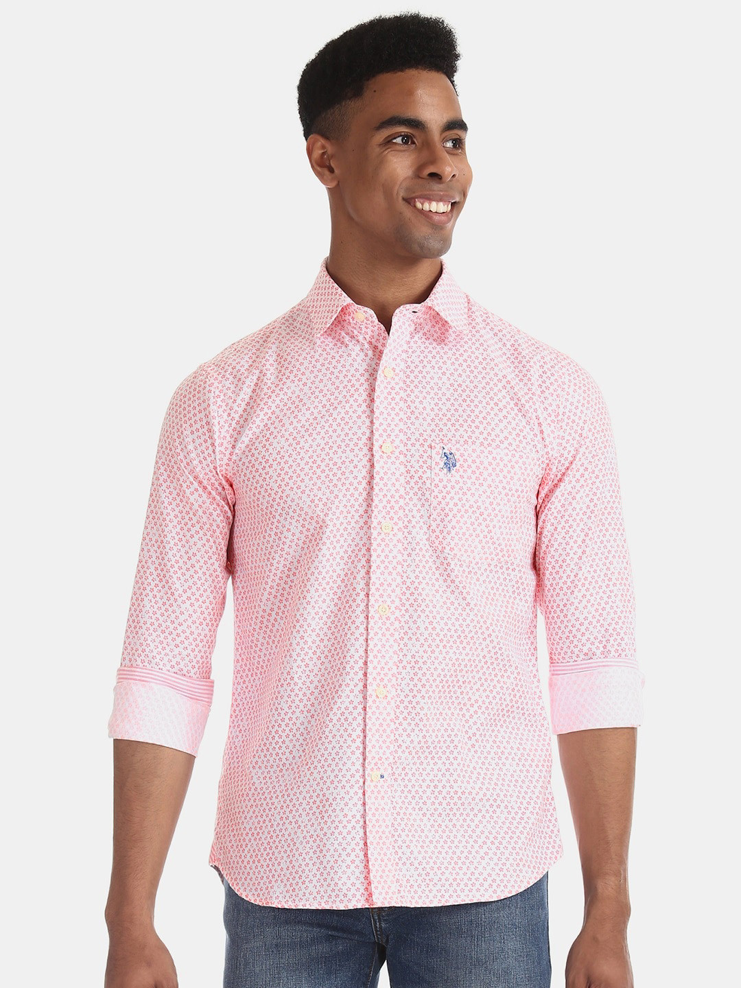 

U.S. Polo Assn. Men Pink Regular Fit Printed Casual Shirt