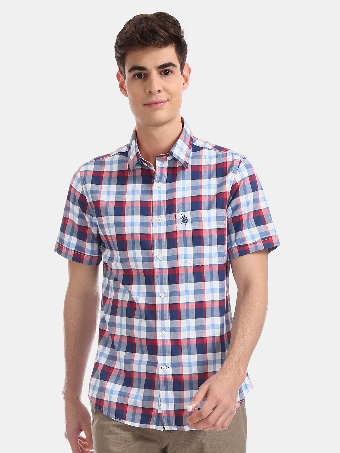 

U.S. Polo Assn. Men Blue & Red Regular Fit Checked Casual Shirt