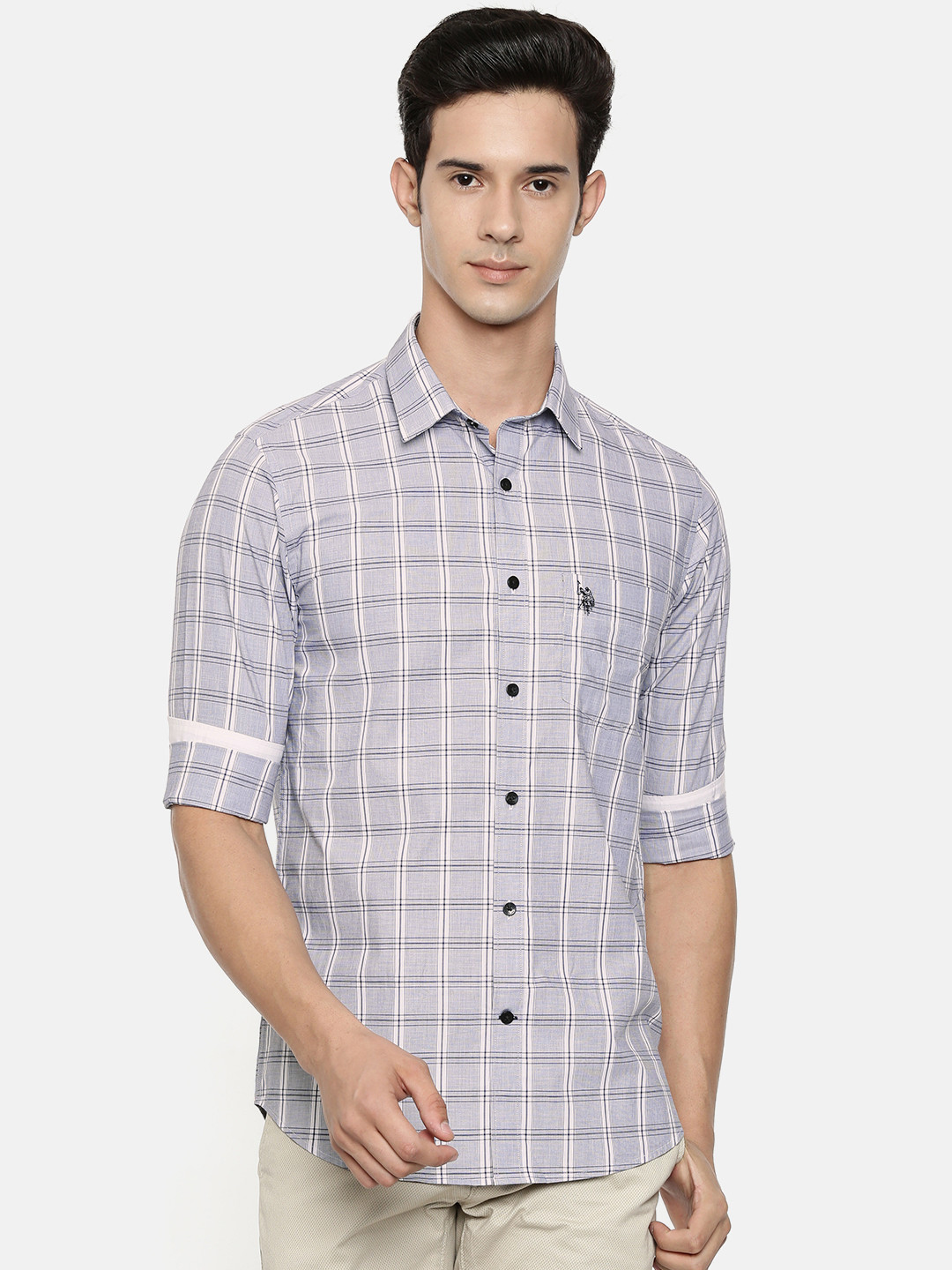 

U.S. Polo Assn. Tailored Men Grey & White Tailored Fit Checked Casual Shirt