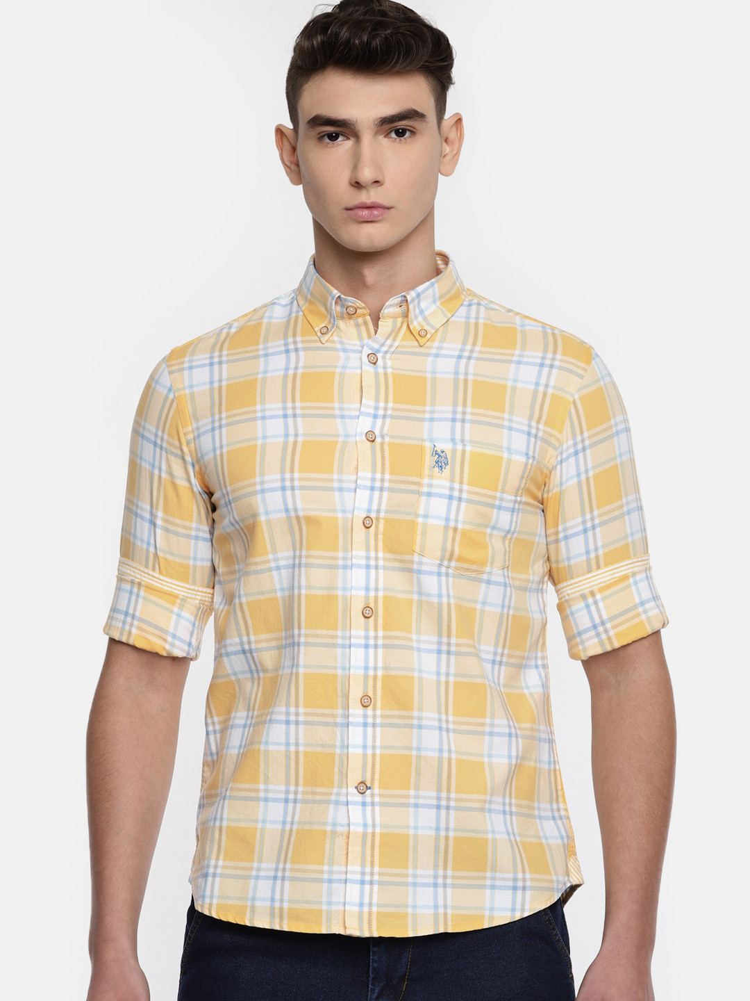 

U.S. Polo Assn. Men Yellow & Blue Regular Fit Checked Casual Shirt