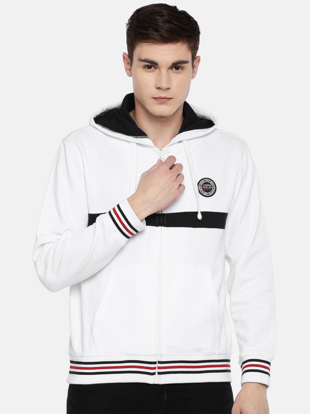 

U.S. Polo Assn. Men White & Navy Blue Striped Sweatshirt