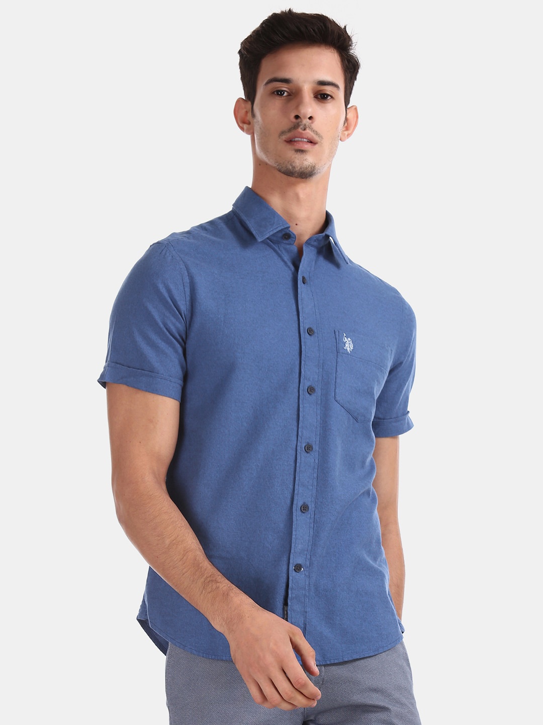 

U.S. Polo Assn. Men Blue Regular Fit Solid Casual Shirt
