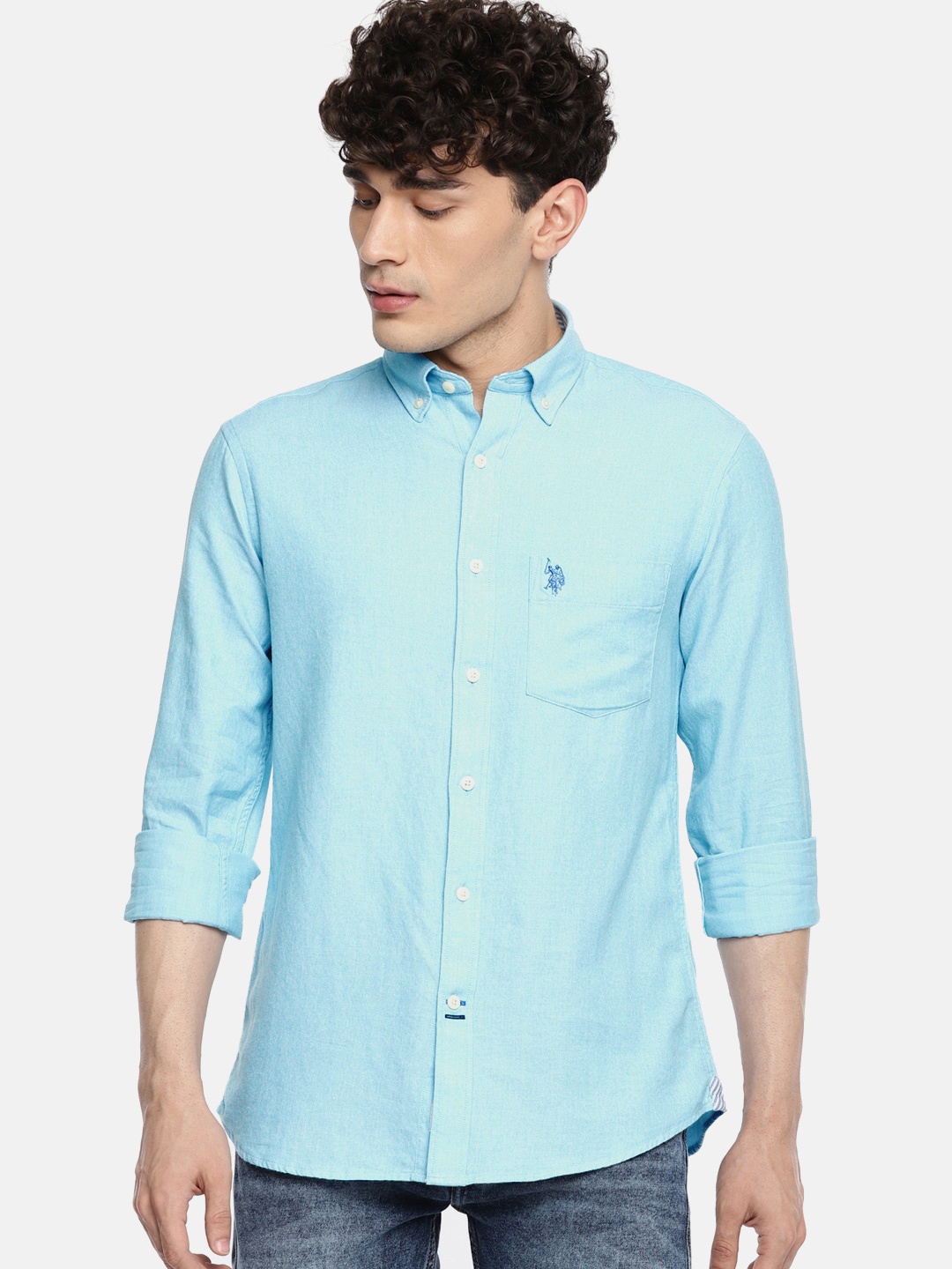 

U.S. Polo Assn. Men Blue Regular Fit Solid Casual Shirt