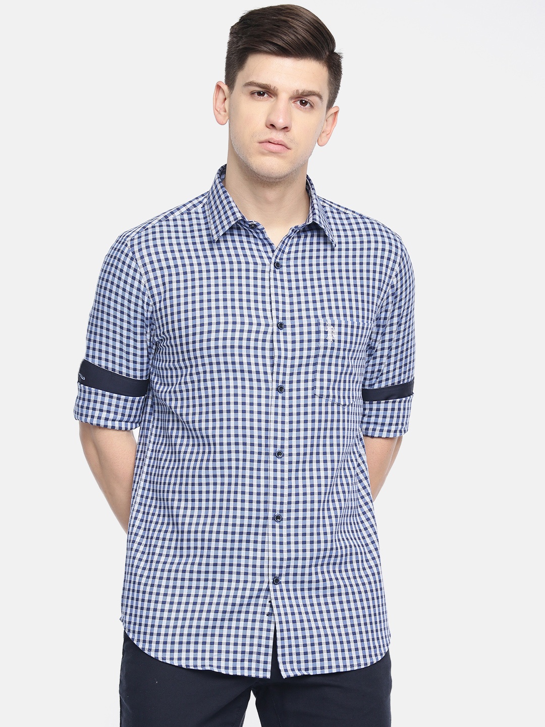 

U.S. Polo Assn. Tailored Men Blue & White Tailored Fit Checked Casual Shirt