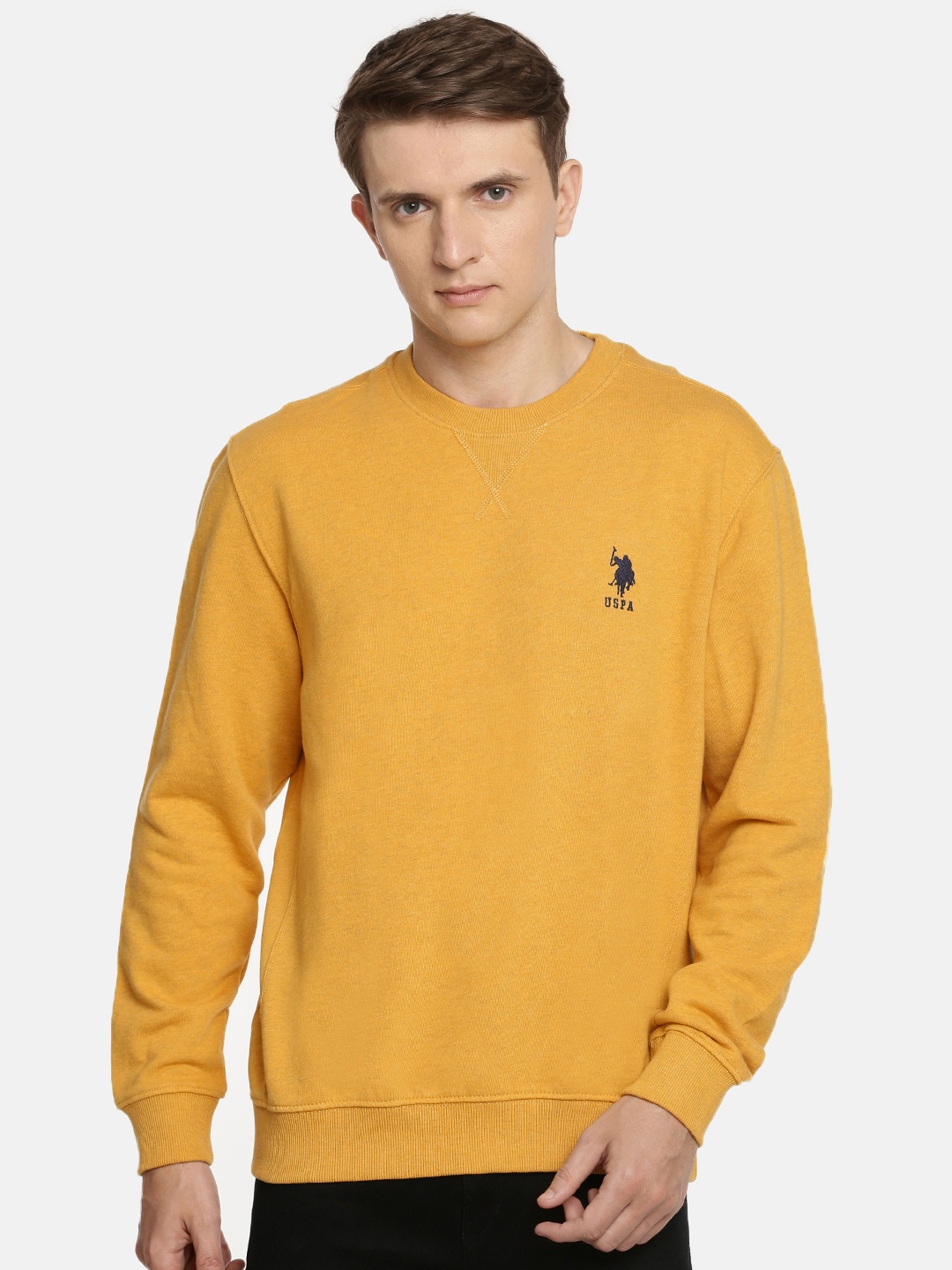 

U.S. Polo Assn. Men Mustard Yellow Solid Sweatshirt