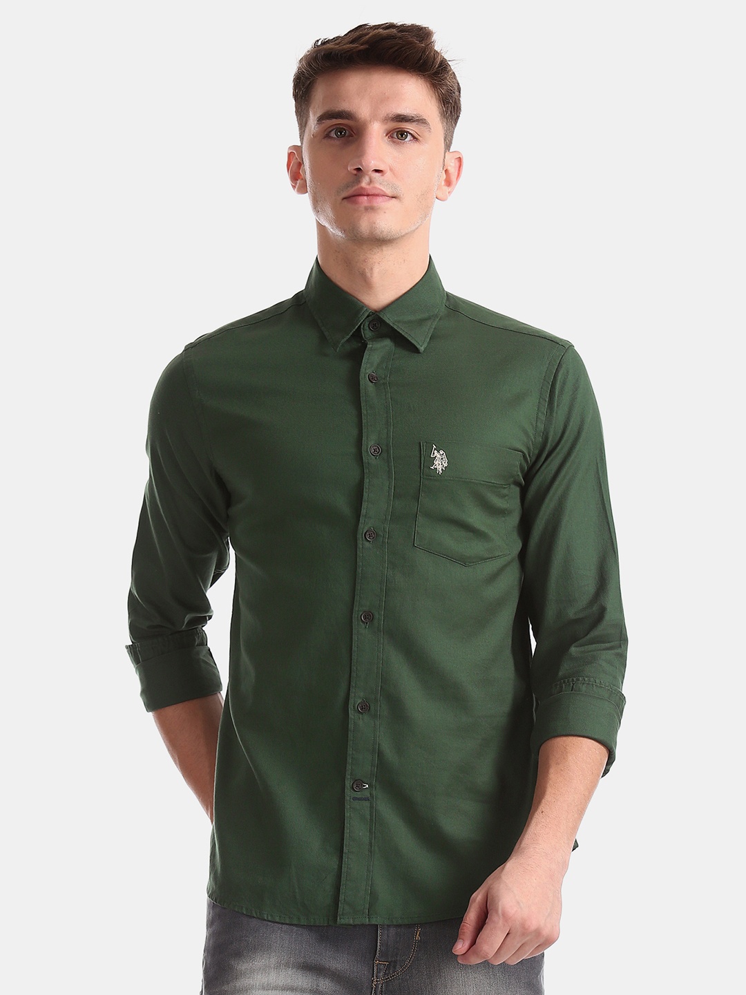 

U.S. Polo Assn. Men Green Regular Fit Solid Casual Shirt